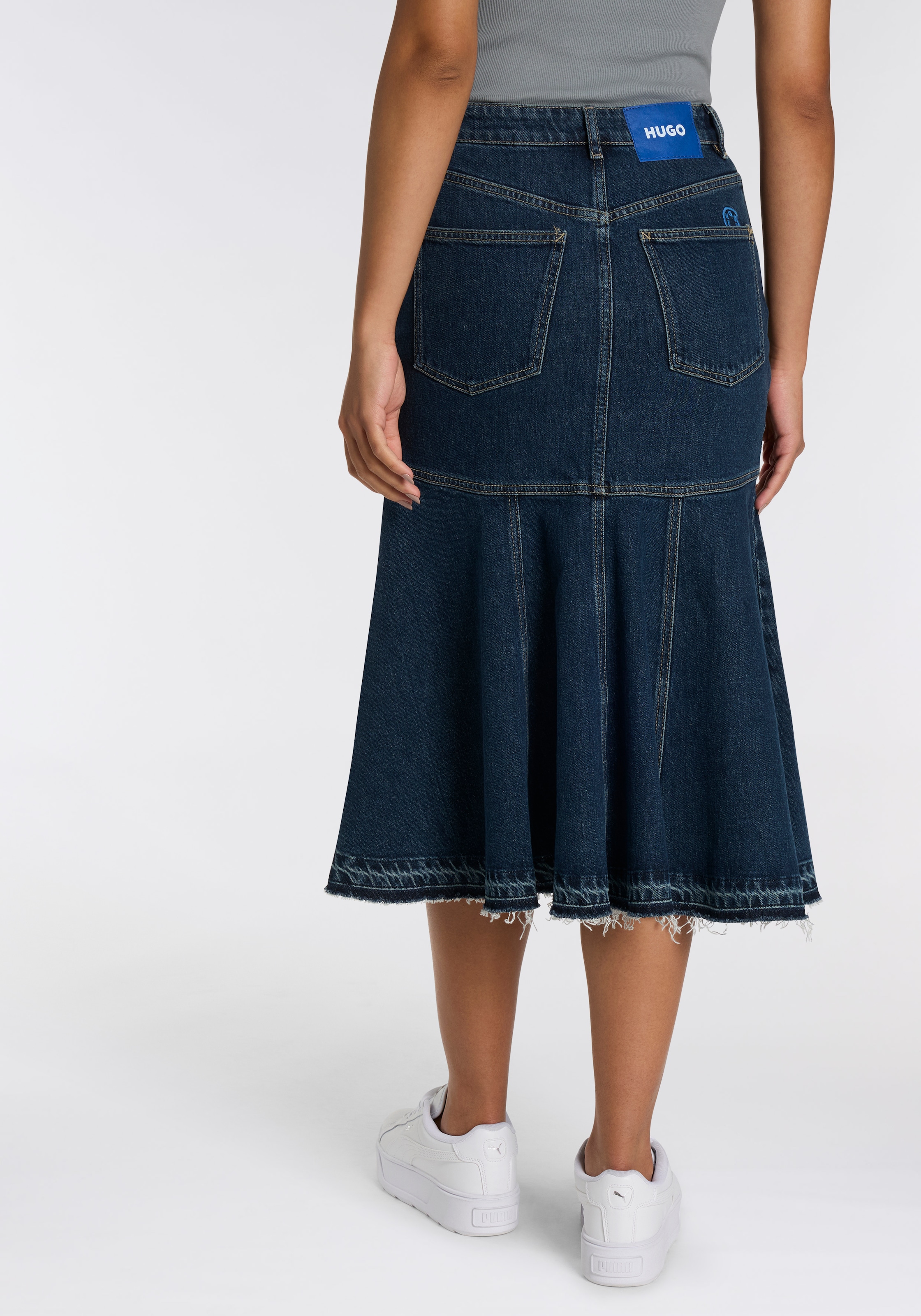 HUGO Blue Jeansrock »Gidya«, Mid Rise, mit Volants und Schlitz