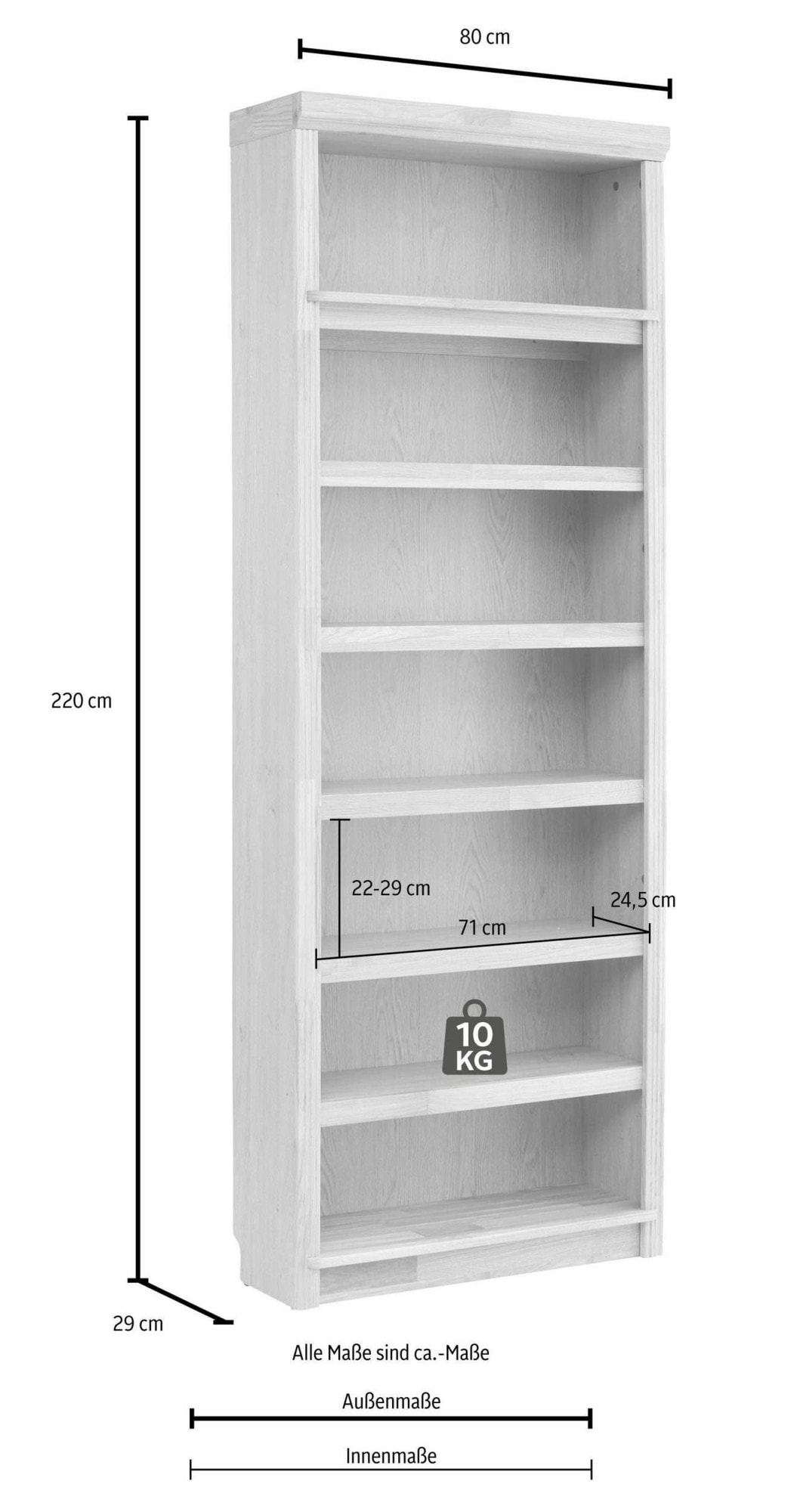 GOODproduct Bücherregal »Soeren Regal B/T/H: 80/29/220 cm« 7 offene Fächer, massive Kiefer, FSC®-zertifiziert