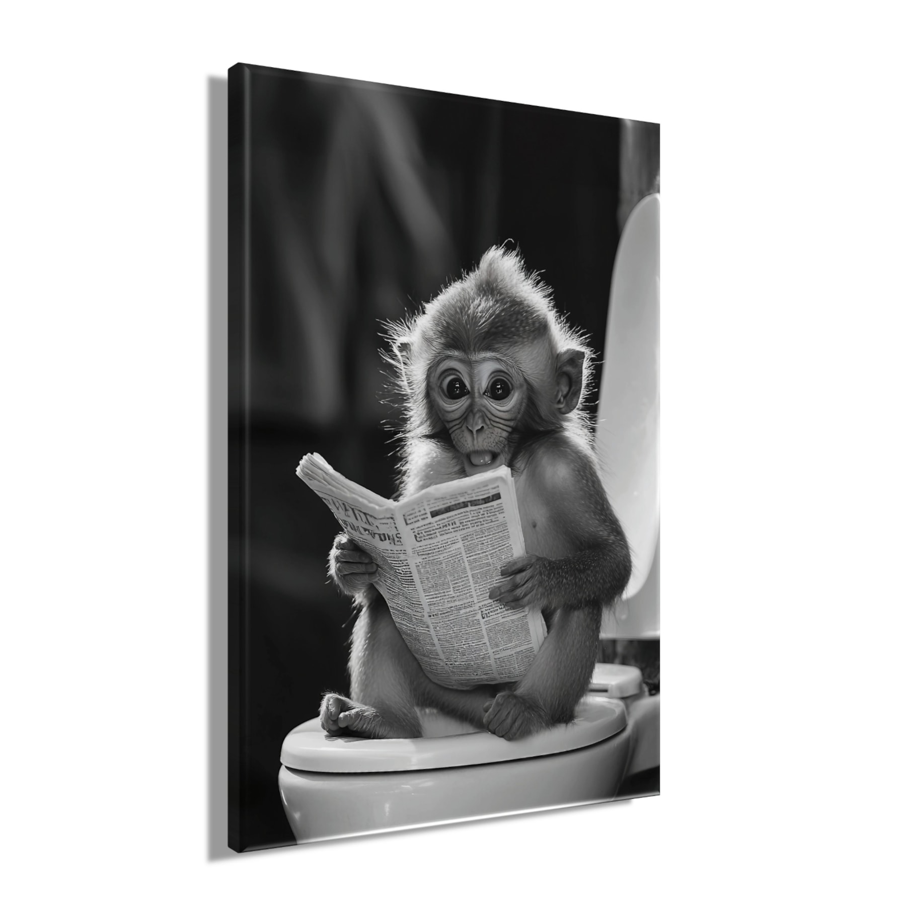 Bönninghoff Tableau sur toile »Wandbild AFFE BEIM GESCHÄFT 60x90 cm – Leinwandbild Keilrahmen Deko« Images de singes | Noir et blanc | Singes 1 cuis tlg. tendu sur châssis