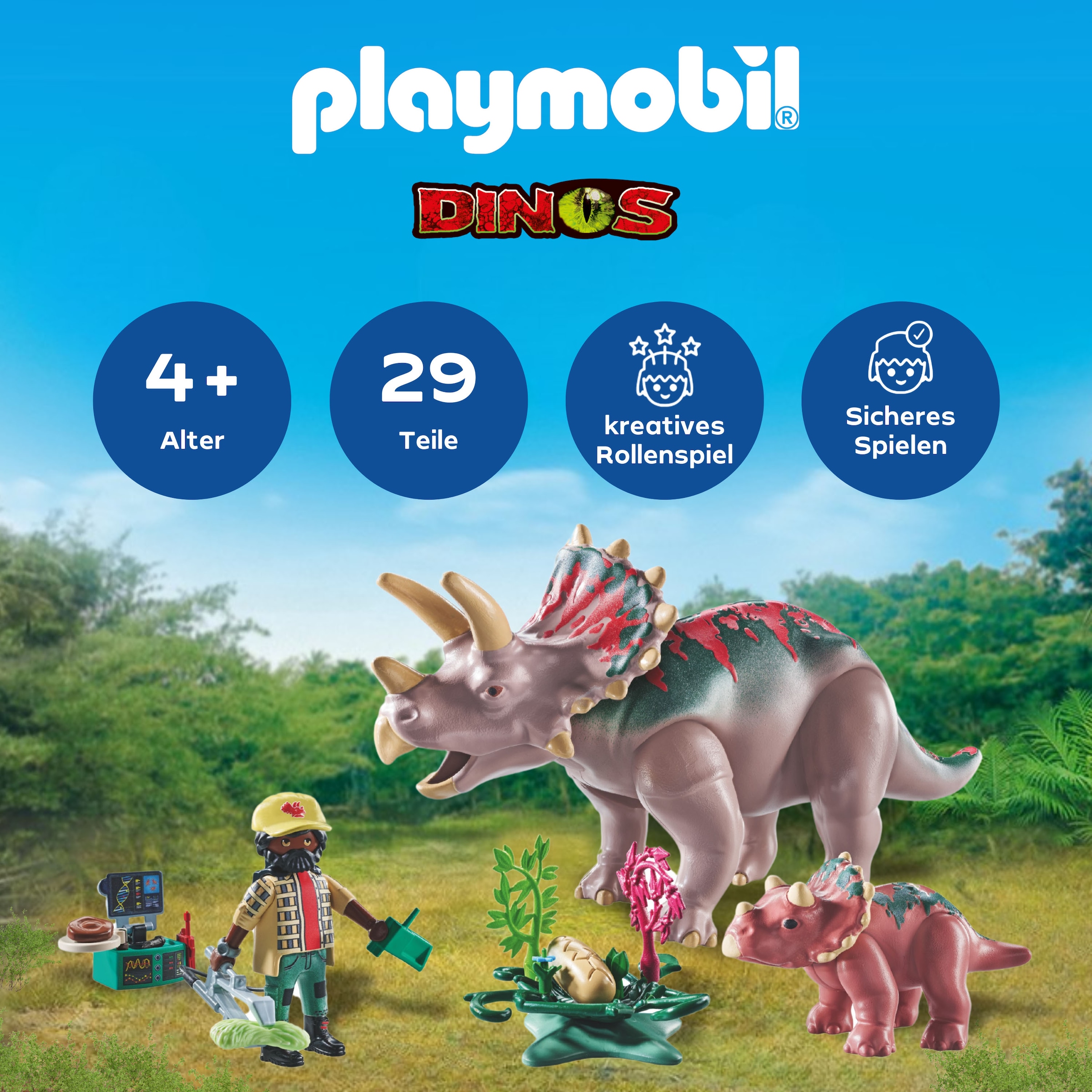 Playmobil® Konstruktions-Spielset »Triceratops mit Jungtier (71821), Playmobil Dinos«