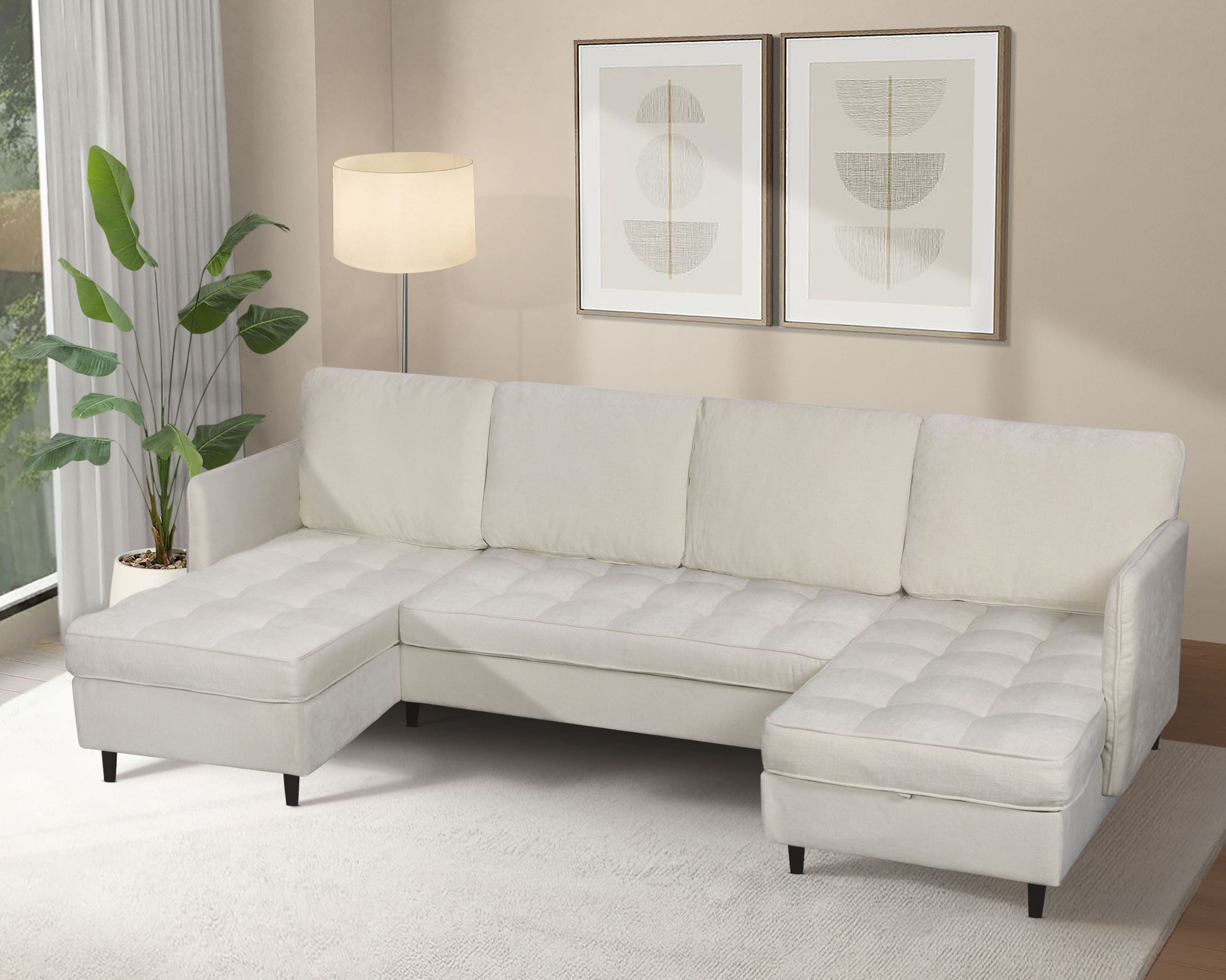 Dorel Home Wohnlandschaft »LINDHUS, Chenille, Modulsofa, verschiedene Stellvarianten« Breite als U-Form (254cm) mit Verbindern fixierbar, Recamiere,Stauraum