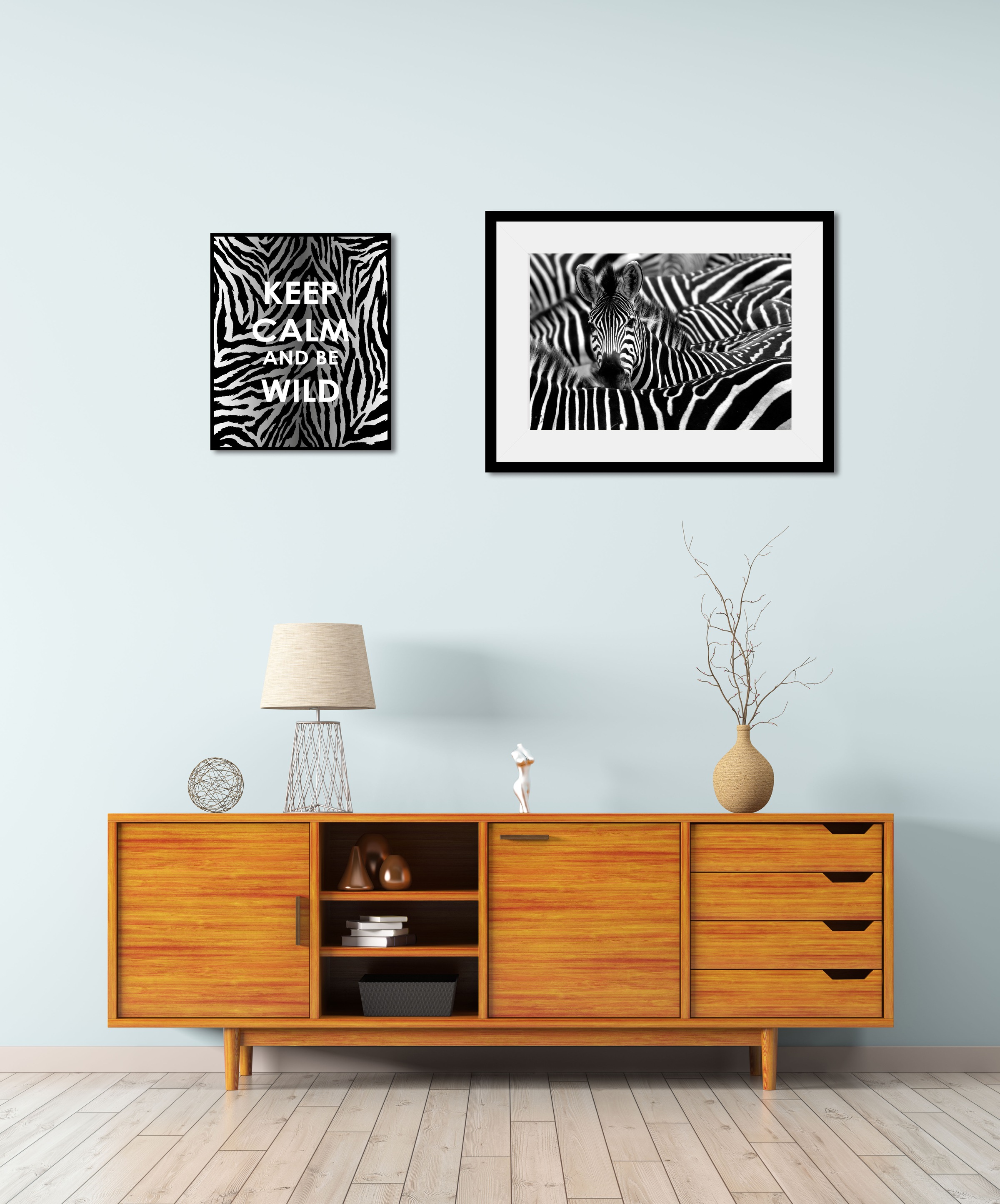 Image of queence Bild "Zebra" Abstrakt Motivationsbilder Schriftzug Schwarz-Weiss Zebra Bilder Zebras 2 Stk. tlg. gerahmt