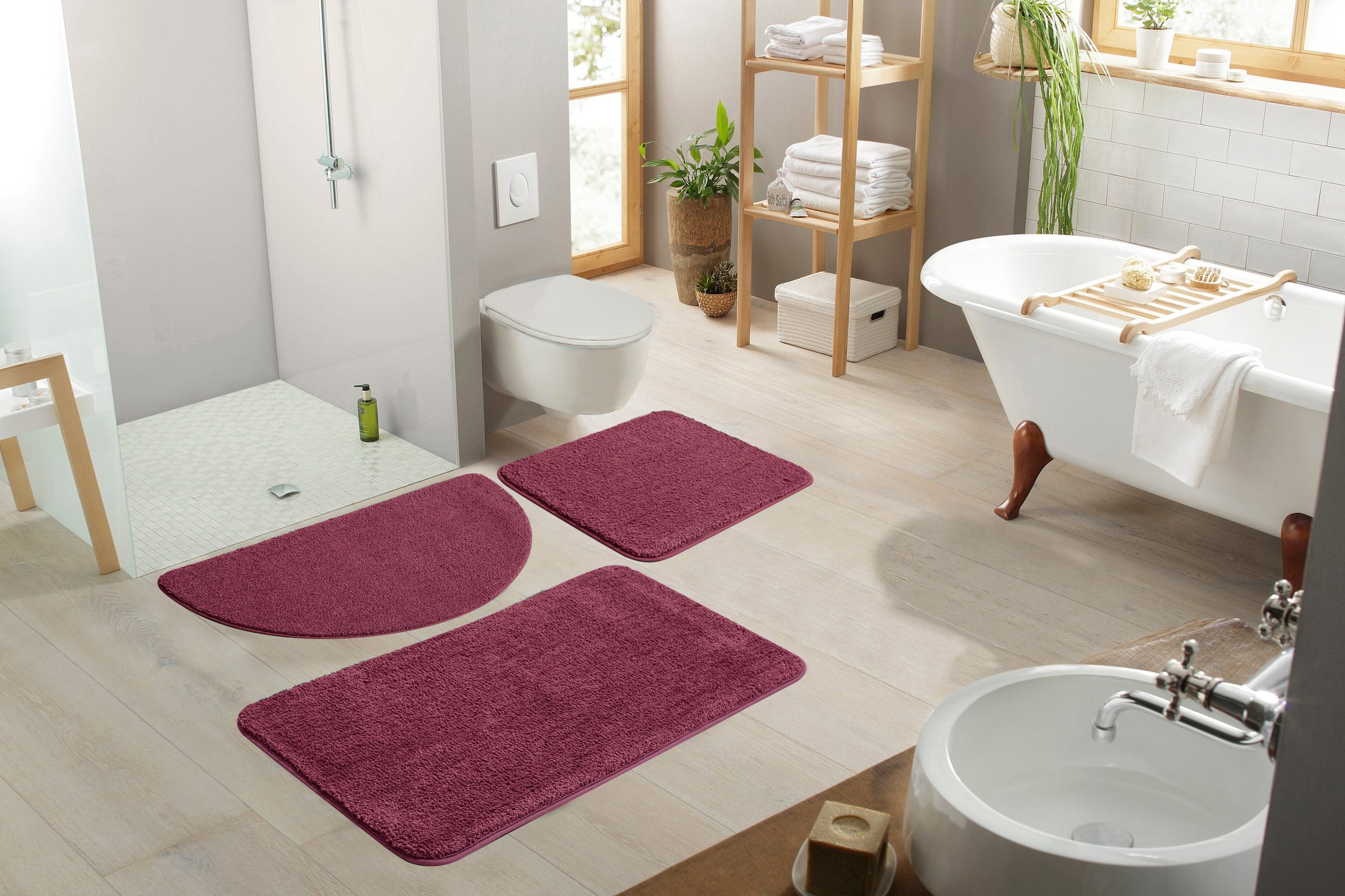 my home Badematte »Regona, Badteppich, Badvorleger, Badezimmer Teppich«, rutschhemmend beschichtet, fussbodenheizungsgeeignet-schnell trocknend-strapazierfähig, Uni Farben, besonders weich, als rechteckig und halbrund erhältlich