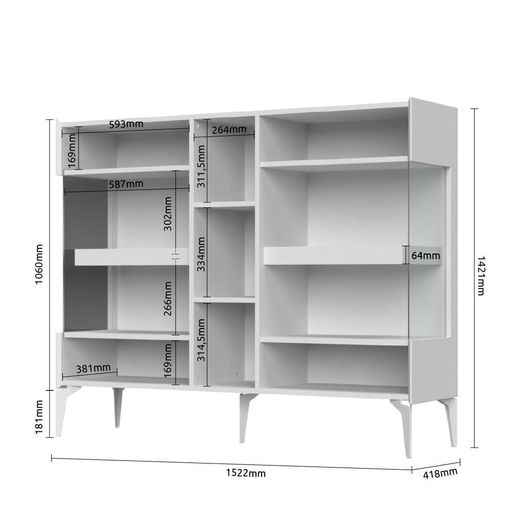 GOODproduct Highboard »Sky45 Kommode mit Glastüren, Höhe 142 cm« Vitrine, Lackiert mit wasserbasiertem UV-Lack