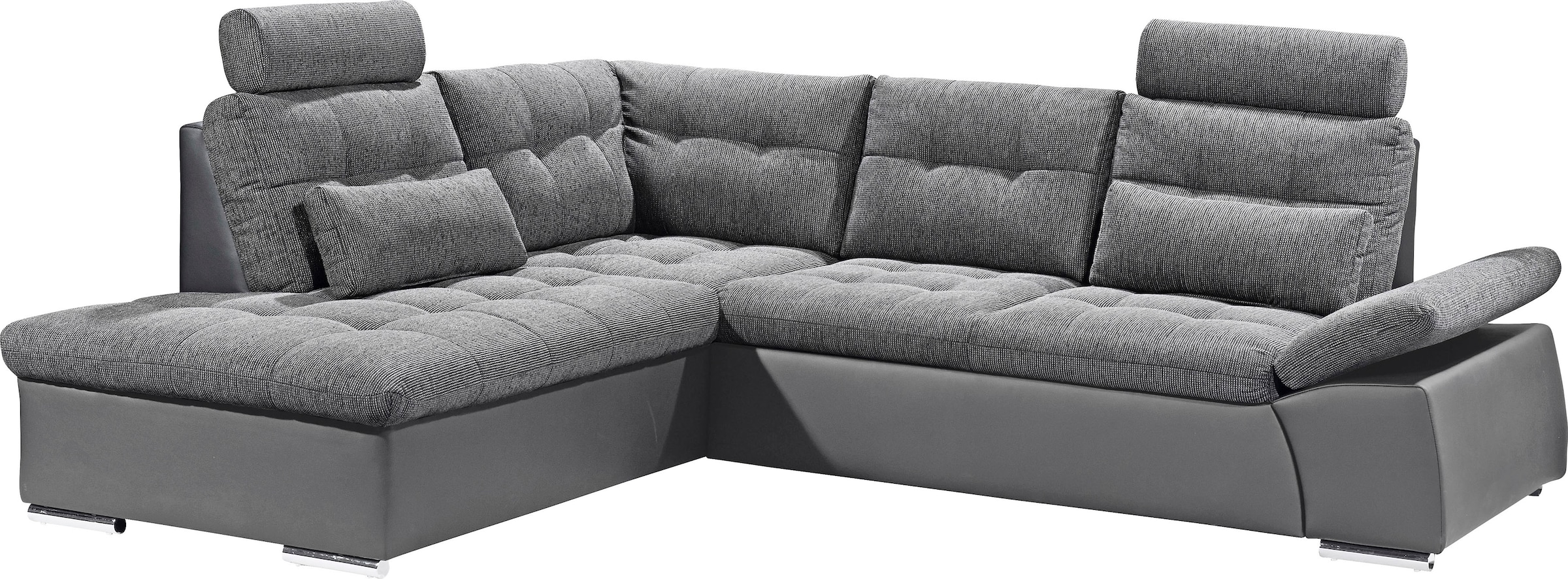 ED EXCITING DESIGN Ecksofa »Jakarta L-Form« mit Bettfunktion, Armteilverstellung, Kopfstützen & 2 Nierenkissen