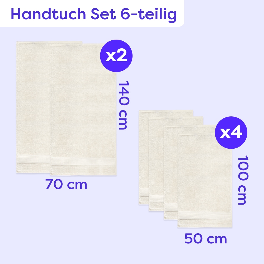 Wolkenfeld Handtuch Set »Premium Low-Twist Baumwolle 550 g/m² – 6-teiliges Bade-Set« 6 tlg. Frottier 2 Duschtücher 70×140 cm & 4 Handtücher 50×100 cm