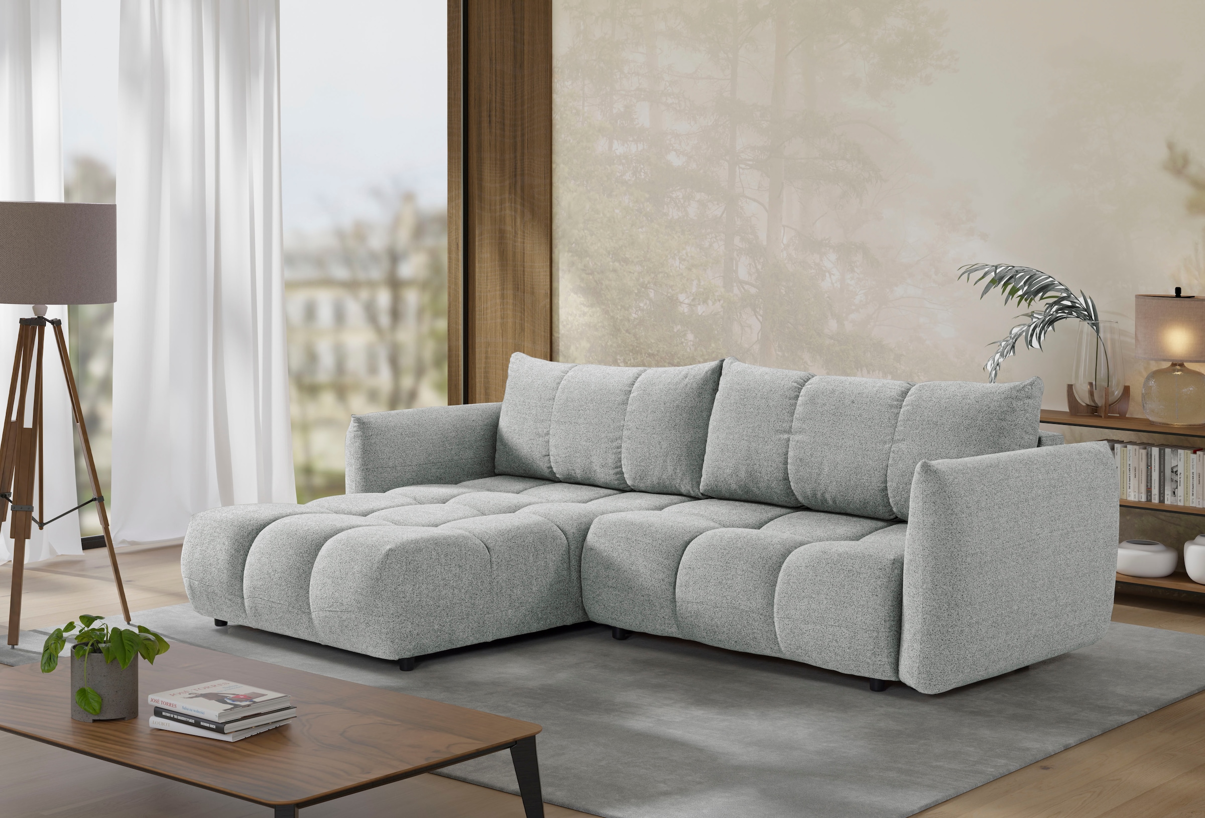 exxpo - sofa fashion Canapé d'angle »Livonia, B/T: 260/187, modern & praktisch für kleine Räume« Mit Bettfunktion & Bettkasten,hoher Sitzkomfort,inkl. Steppung, L-Form