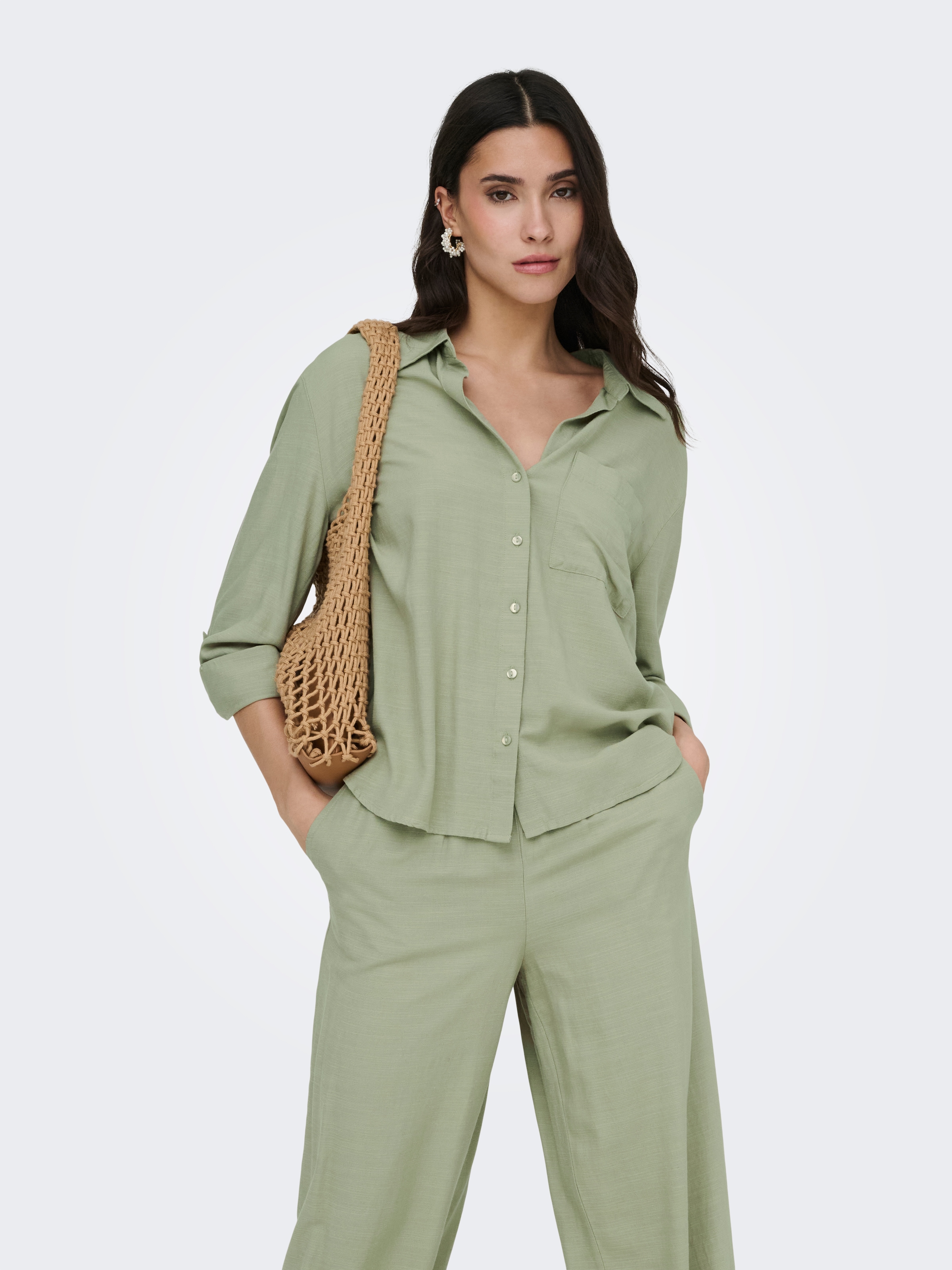 Image of JDY Hemdbluse "JDYCAYA LINEN LOOSE L/S SHIRT WVN DIA" mit Leinen