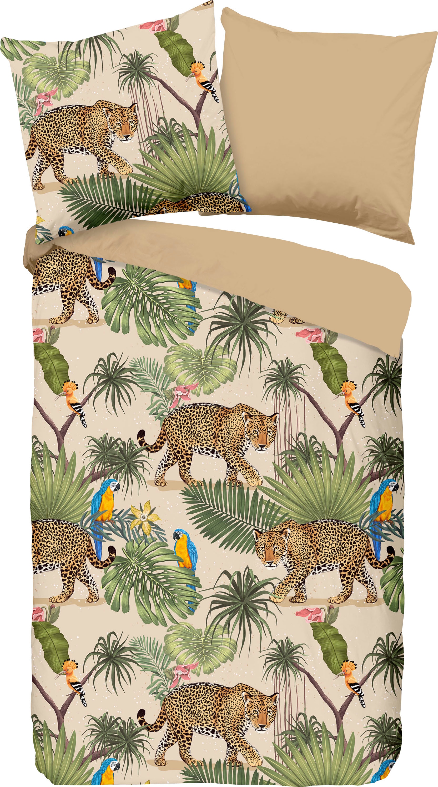 good morning Wendebettwäsche »Tropical«, Baumwolle, Renforcé, 135x200, Reissverschluss, Wendeoptik, Leopard Sand