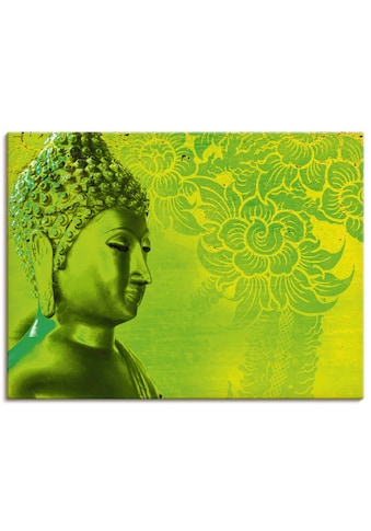 Leinwandbild »Buddha Goldstatue - grün«, Religion, (1 St.)