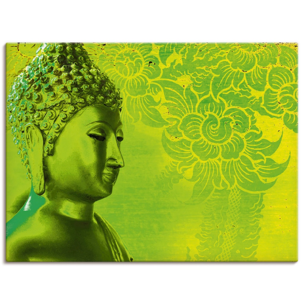 Artland Leinwandbild »Buddha Goldstatue - grün«, Religion, (1 St.)
