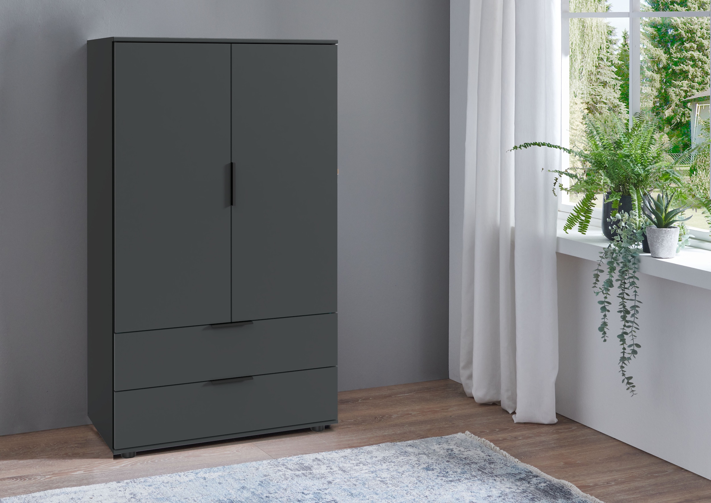 Wimex Wäscheschrank »Easy Plus Kleiderschrank Garderobe 2 Schubladen, 81 oder 130cm breit« in verschiedenen Farben, moderne Optik mit schwarzen Metallgriffen