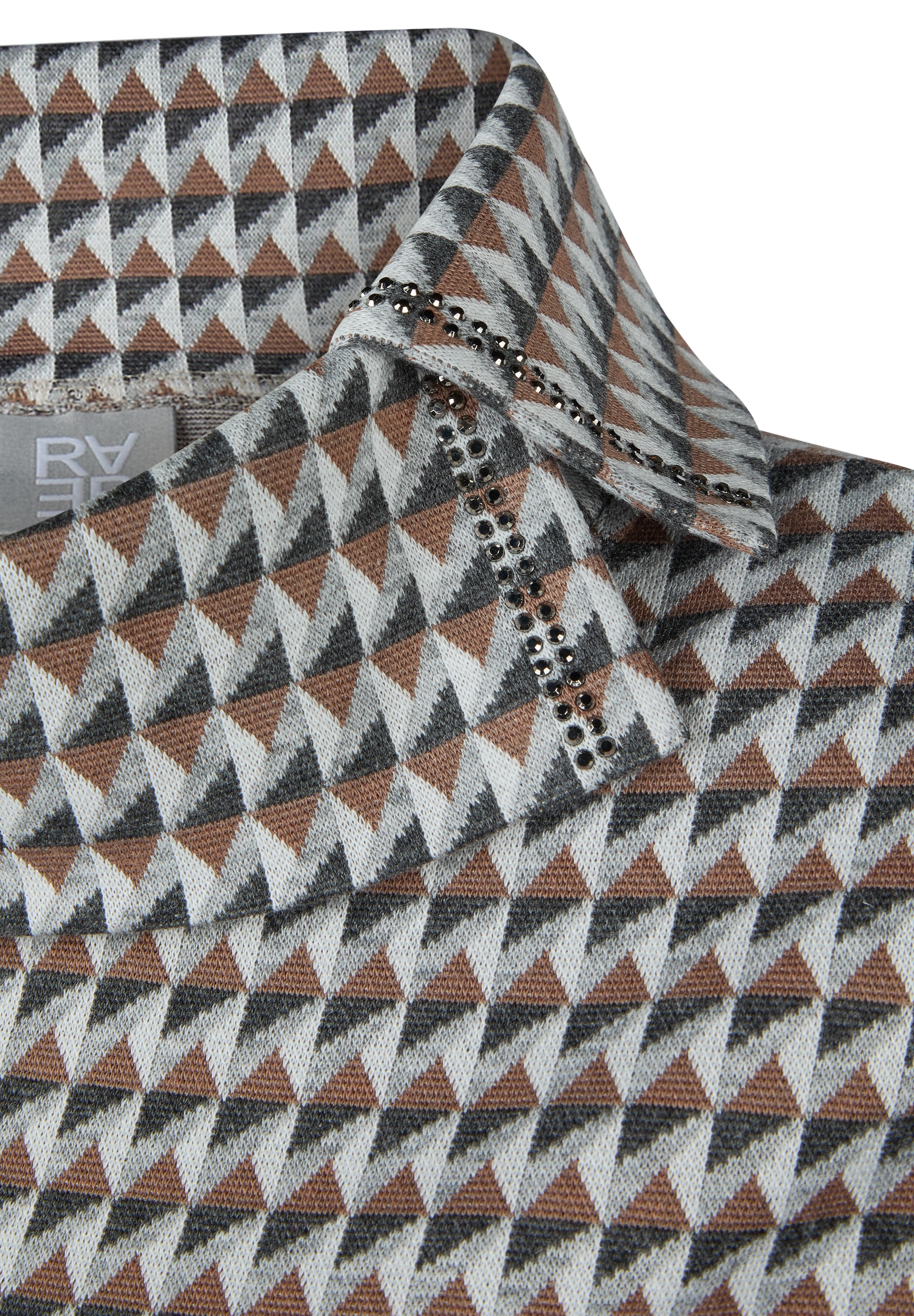 Rabe 3/4-Arm-Shirt mit grafischem Muster und Schalkragen mit Glitzersteinen