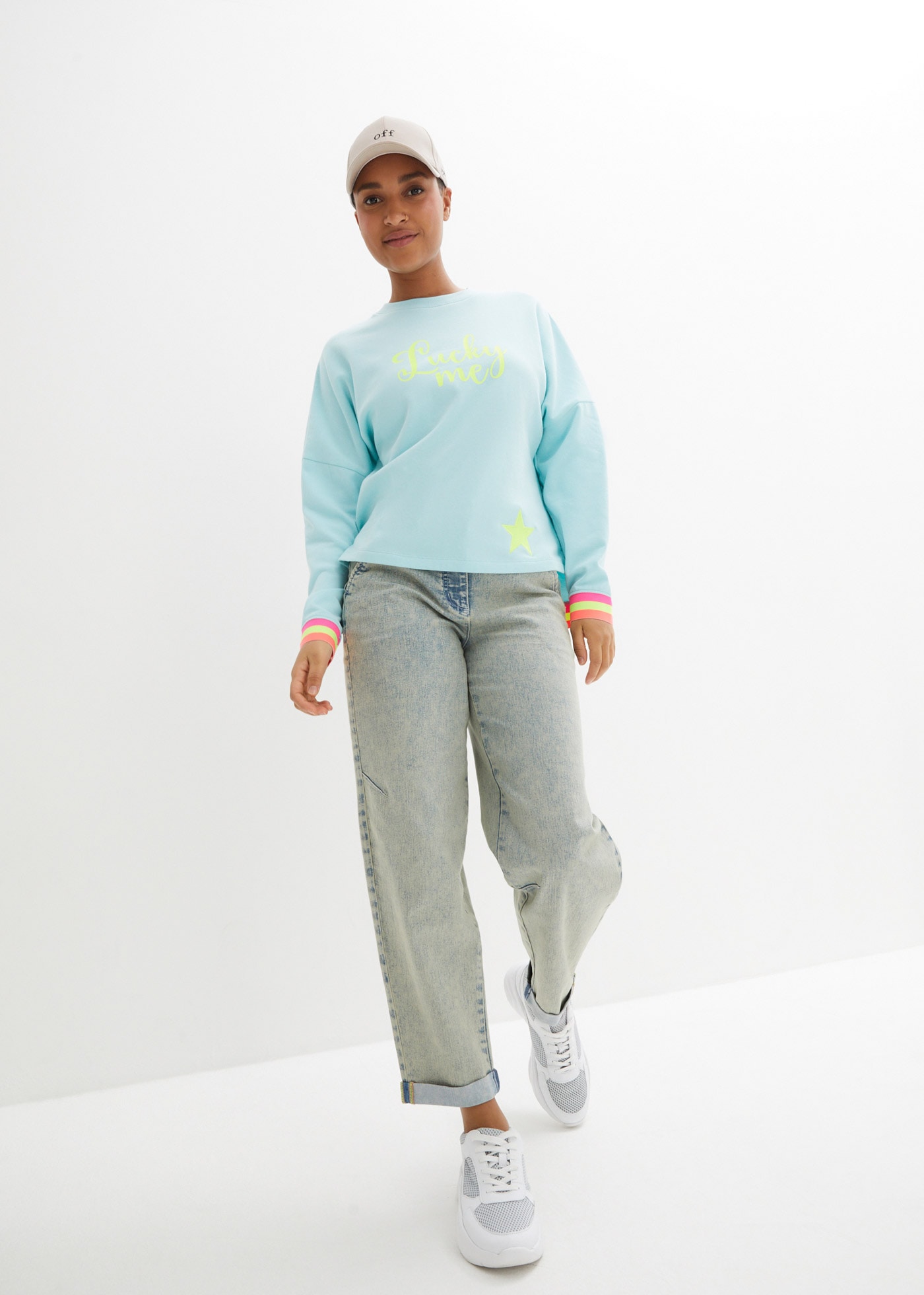 bonprix Sweatshirt , loose fit Passform, mit Neon-Details, aus 100% Baumwolle, Langarm
