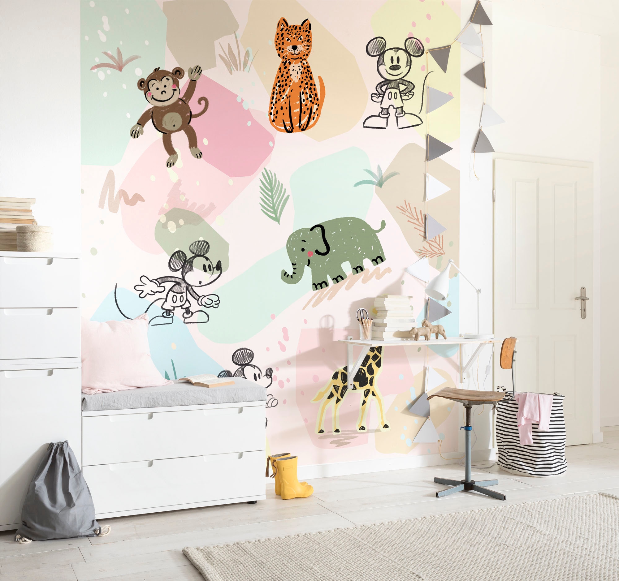 Image of Komar Fototapete "Digitaldruck Vlies - Mickey Safari - Grösse 200 x 250 cm" bedruckt glatt Kinderzimmer