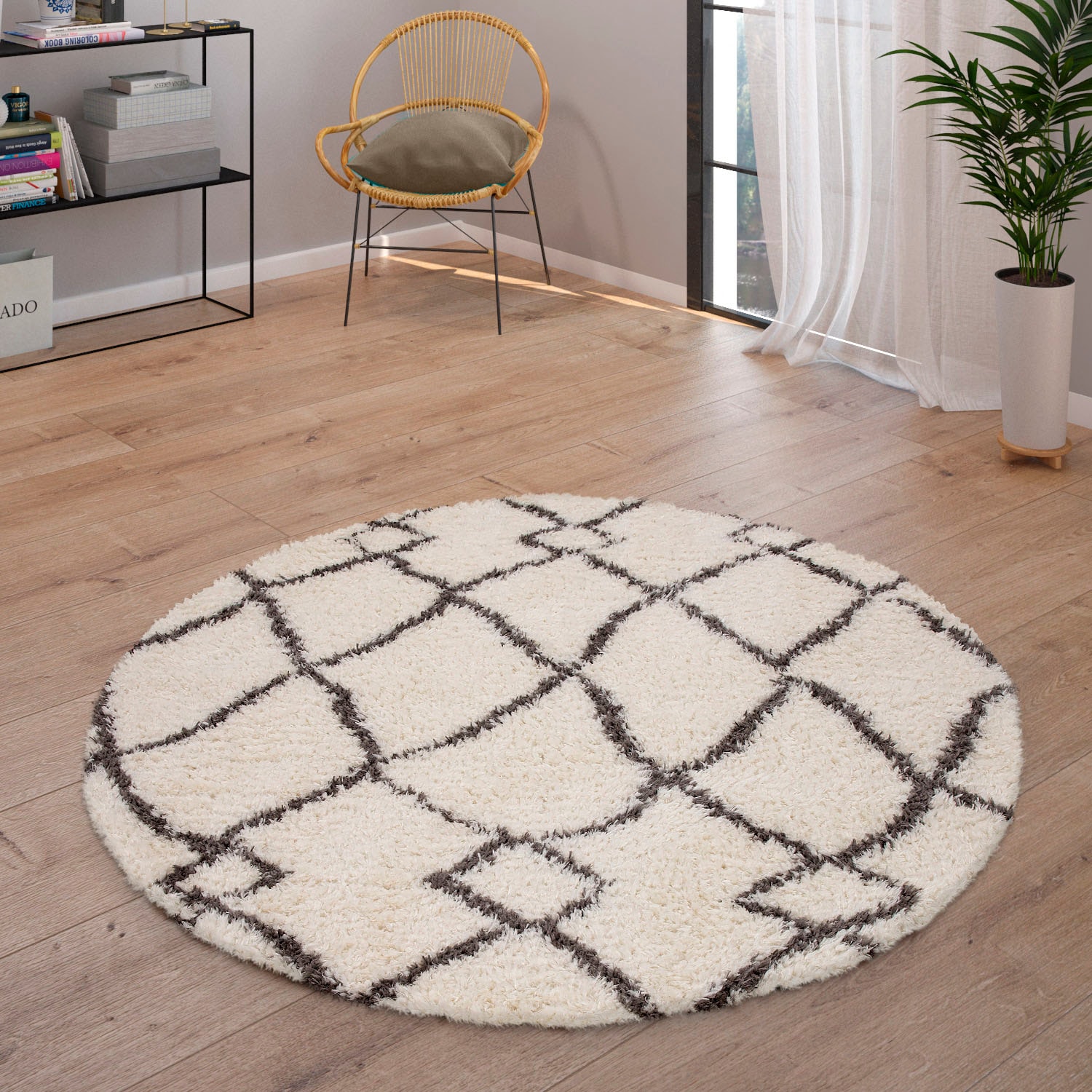 Paco Home Hochflor-Teppich »Orebro 170«, rund, 44 mm Höhe, modernes Rauten Muster, besonders weich & kuschelig