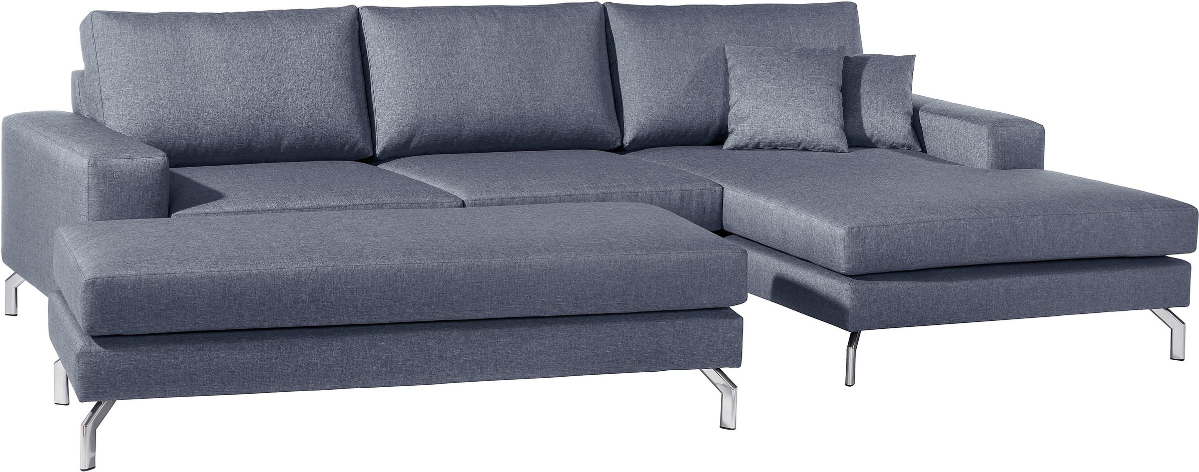 Max Winzer® Ecksofa »Flori Set inkl. Hocker, guter Sitzkomfort, aktuelles Design«, (Spar-Set, Ecksofa und Hocker), elegant mit abgewinkelten Chromfüssen, inklusive Zierkissen