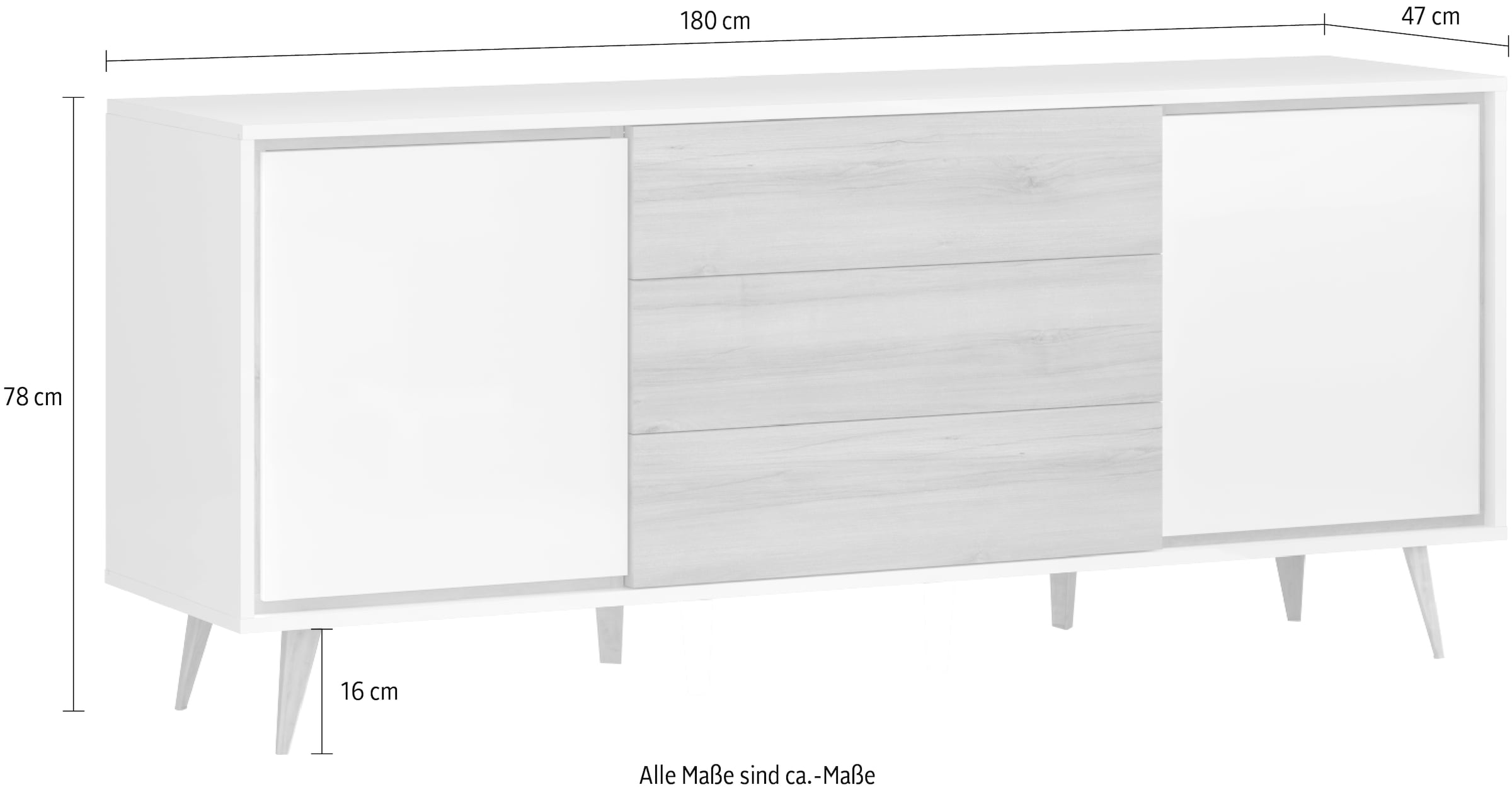 GOODproduct Commode »Vida« (H/L/P) : 78/180/47 cm,  laqué UV, très brillant, fonction soft-close et push-to-open
