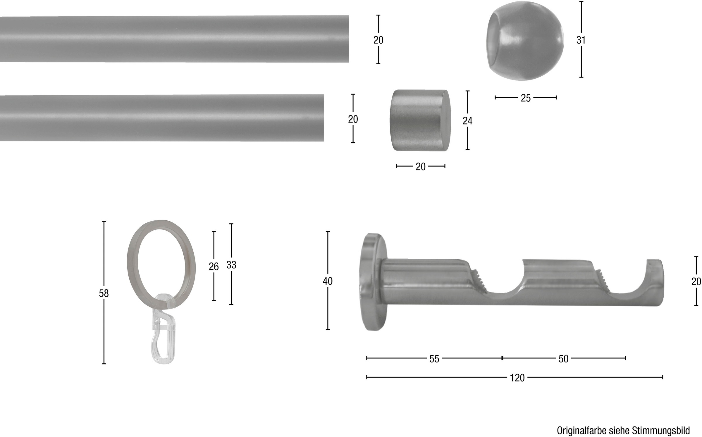 GARESA Gardinenstange »Gabi«, 2 läufig-läufig, Fixmass, Fixlänge 120, 160, 200 cm, mit Ringe und Haken