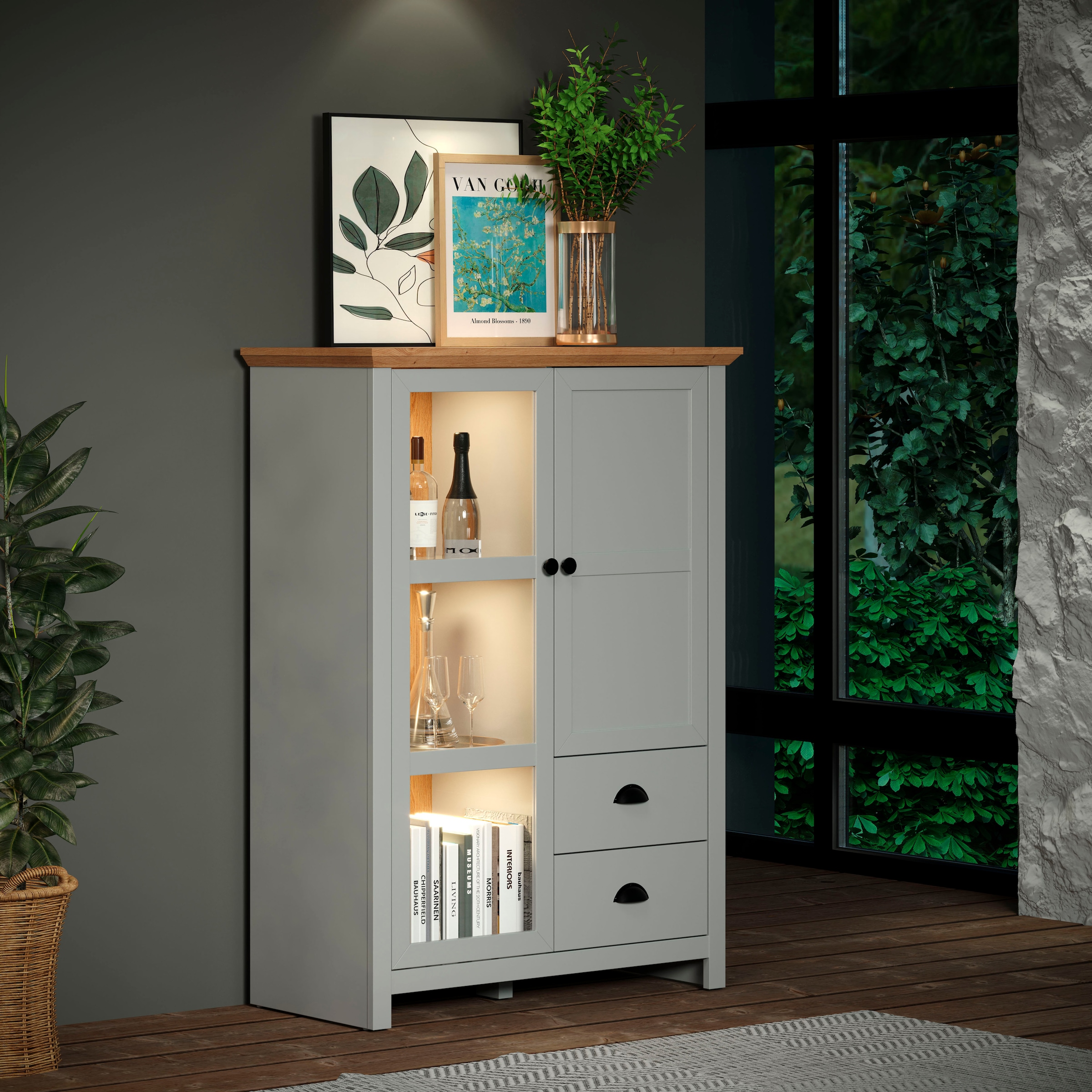 Home affaire Highboard »Herzwill«, Breite 97 cm, Höhe 130 cm, Stauraum, Türen und Korpus, mattes Grau