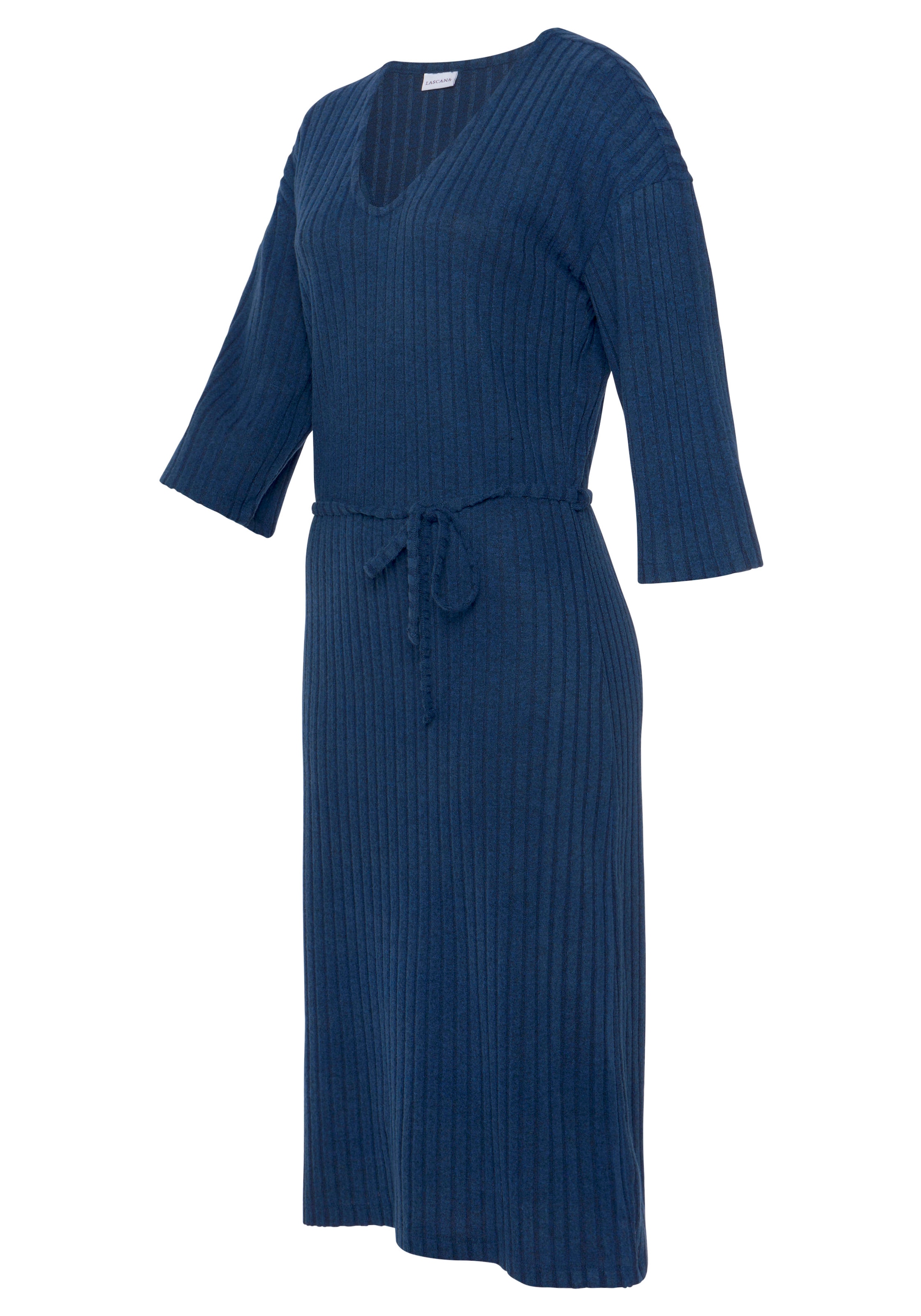 LASCANA Strickkleid, Lounge-/ Rippkleid mit weiten Ärmeln und Taillenband, Loungewear