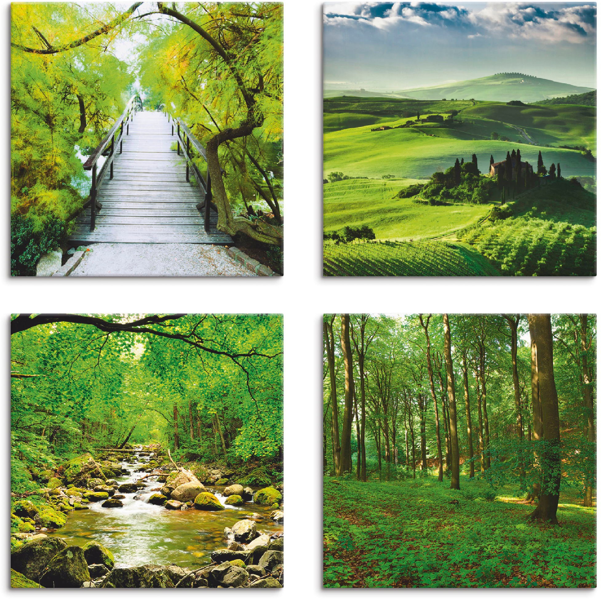 Image of Artland Leinwandbild »Japanische Brücke«, Wiesen & Bäume, (4 St.) bei Ackermann Versand Schweiz