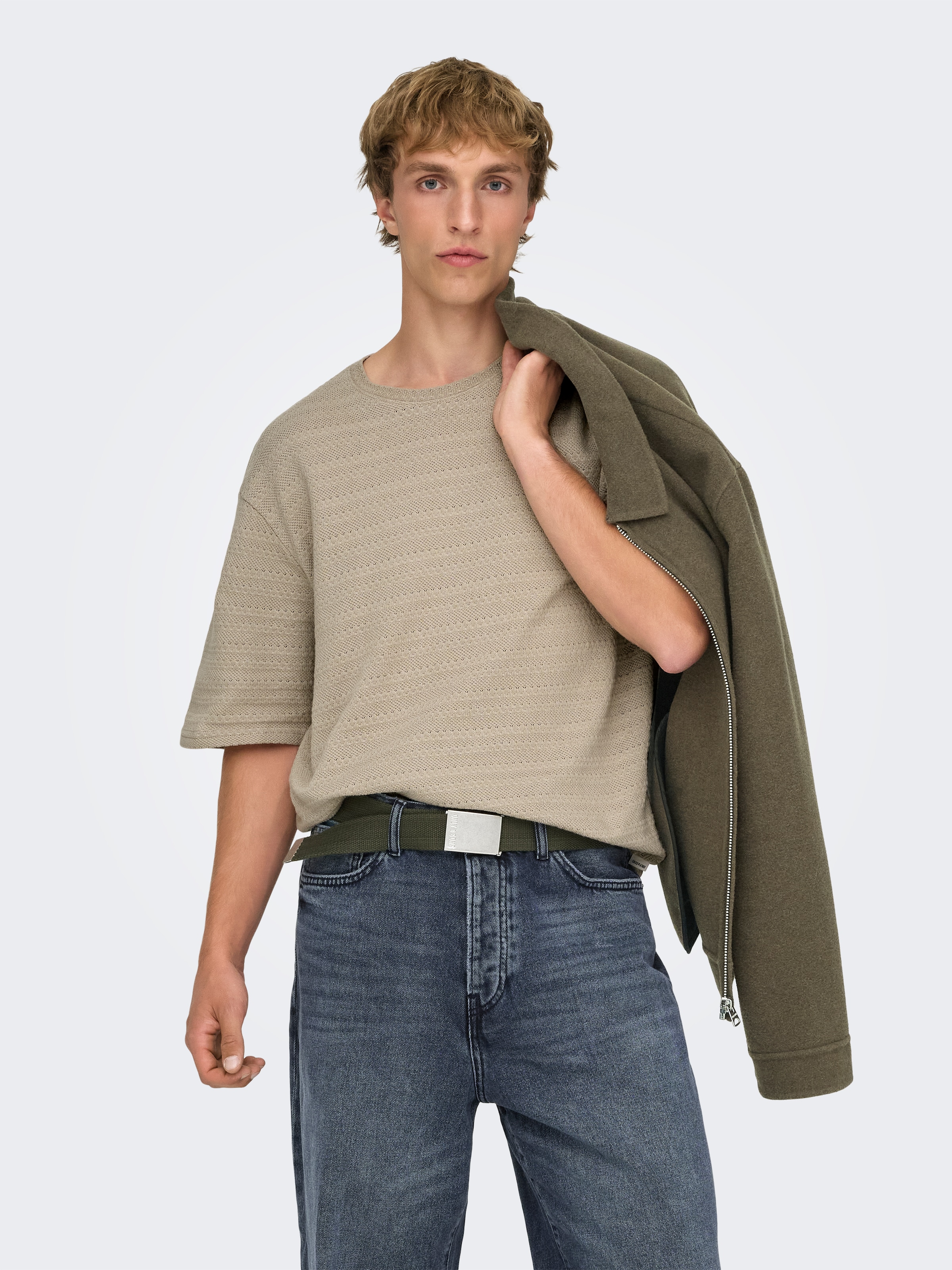 ONLY & SONS Pull à col rond »ONSGIVO REG 12 SS CREW KNIT NOOS« Coton, manches courtes, coupe normale