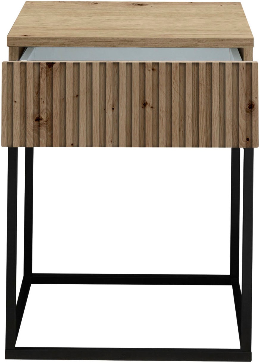 Schlafkontor Nachtkommode »Marle Nachtkonsole, Nachtkästchen auf Metall-Fussgestell« Schubkasten in Rillenoptik auf schwarzem Metallgestell