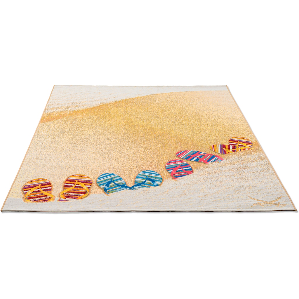 Sansibar Teppich »Rantum Beach SA-017«, rechteckig, Flachgewebe, modernes Design, Motiv Badelatschen, Outdoor geeignet