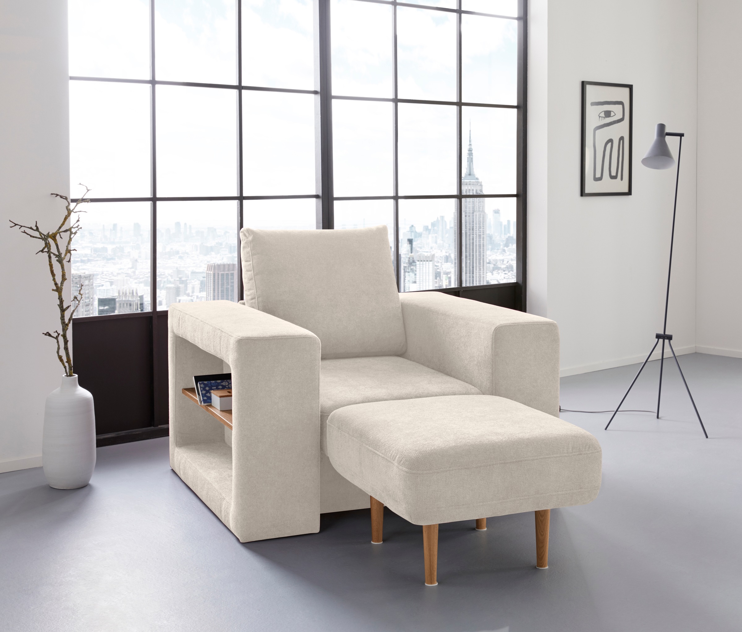 Image of LOOKS by Wolfgang Joop Sessel »Looksvb«, Verwandlungssessel: aus Sessel wird Sessel mit 1 Hocker, mit Regalfunktion in beiden Armteilen bei Ackermann Versand Schweiz