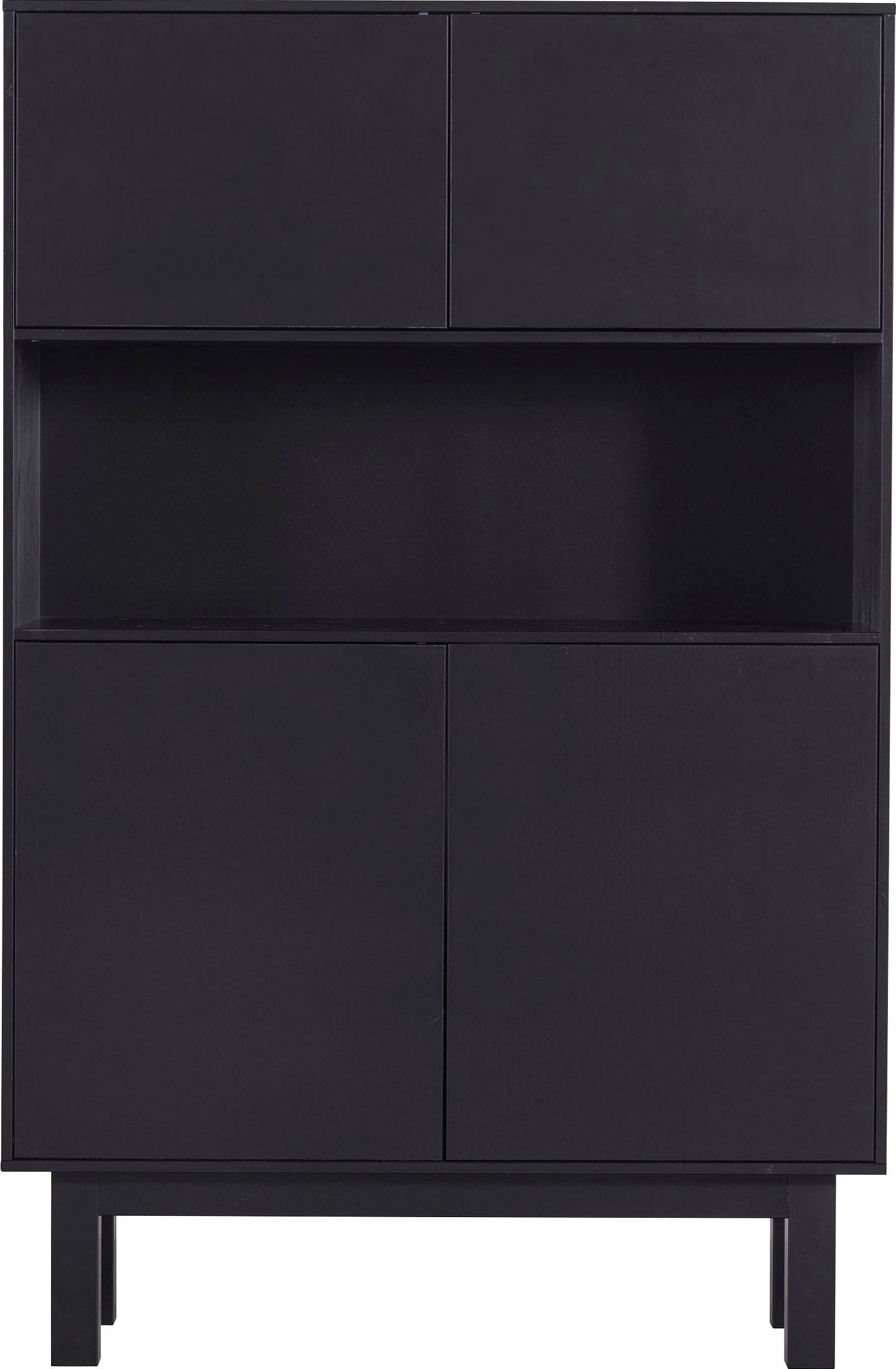 WOOOD Buffet »Finca FSC®-Kiefernholz mit Druckmechanismus, H 170 x B 110 x T 40 cm« charge maximale 10 kg par tablette, compartiment central ouvert, veinage visible