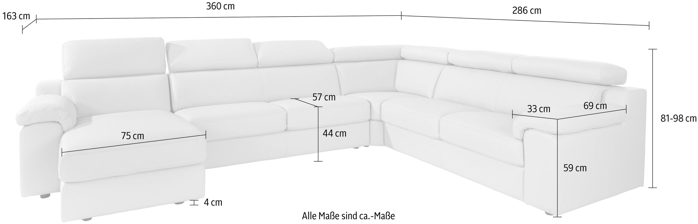 CALIA ITALIA Wohnlandschaft »CS_Mambo, U-Form, Familiensofa, bequem und zeitlos«, in Leder, inklusive Kopfteilverstellung