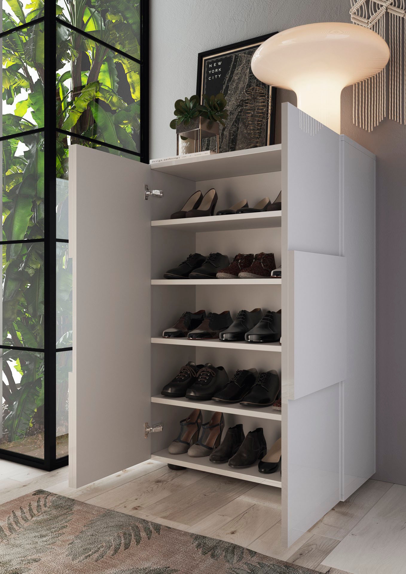 Home affaire Armoire à chaussures »Dama Breite 78 cm, Höhe 116 cm, Schuhkommode,« Front in 3D-Optik, 4 Einlegeböden, ca. 17 Paar Schuhe