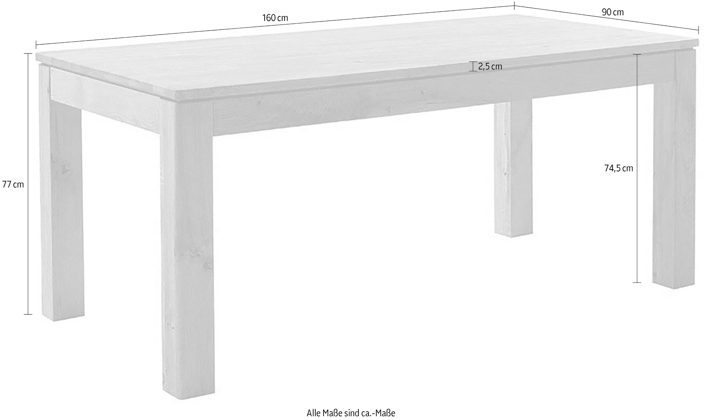 MCA furniture Esstisch »ETNA 4-Fuss Tisch« Einzelstück,  Massivholz,durchgehende Lamelle,Stollenfuss 10x10cm,Tischplatte 2,5cm