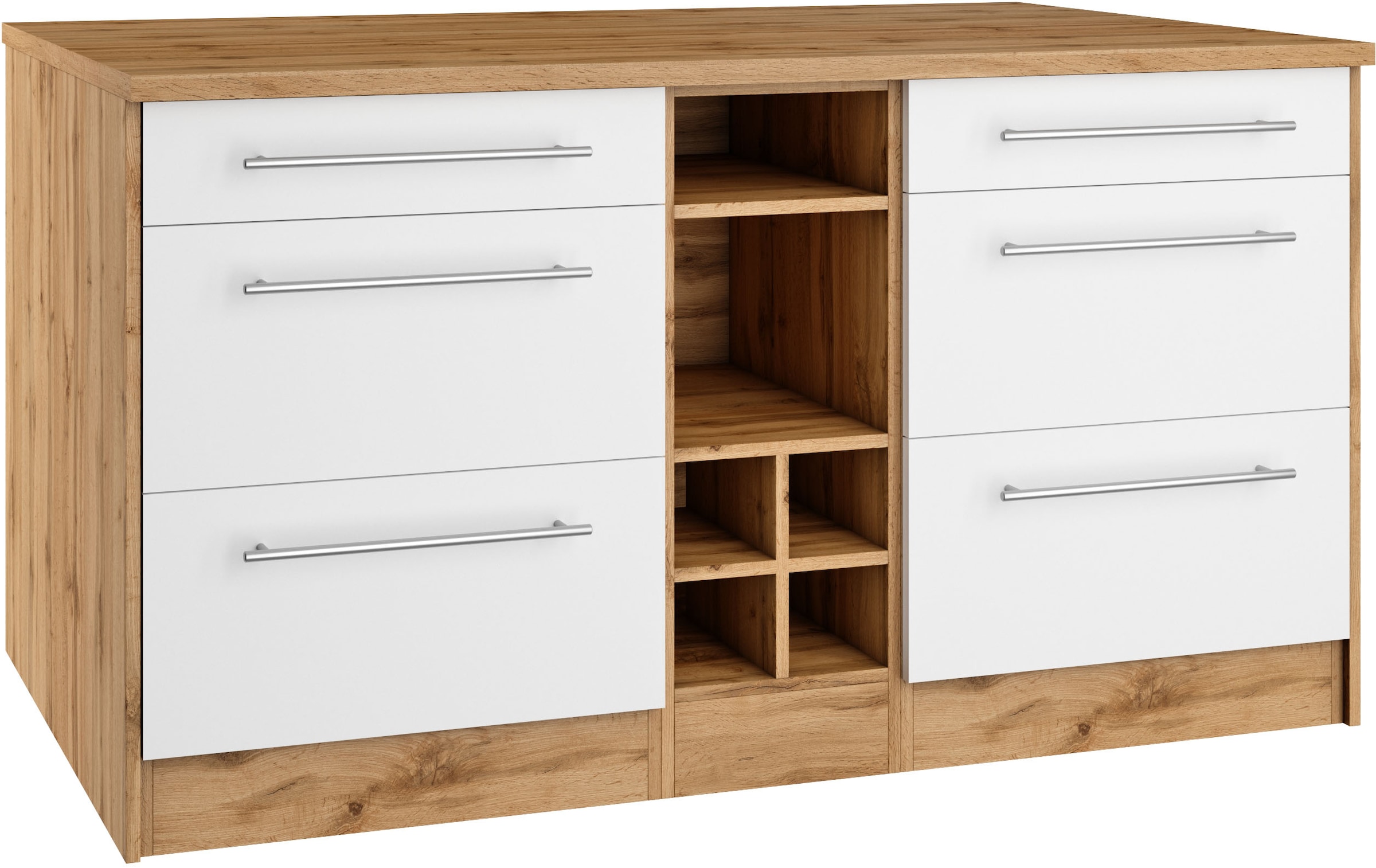 KOCHSTATION Kücheninsel »KS-Wien« Breite 153 cm, MDF-Fronten, Flaschenregal
