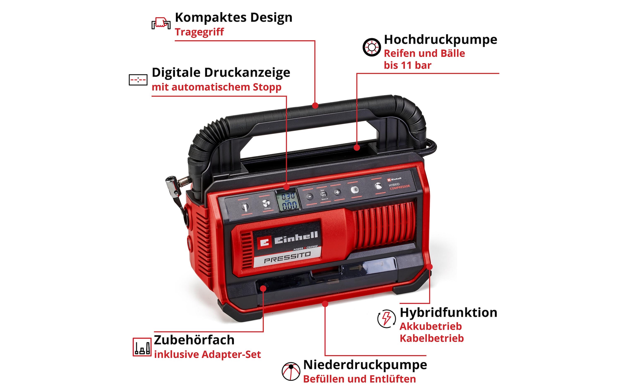 Einhell Akku-Handkompressor »Pressito 18/25 Hybrid Solo«