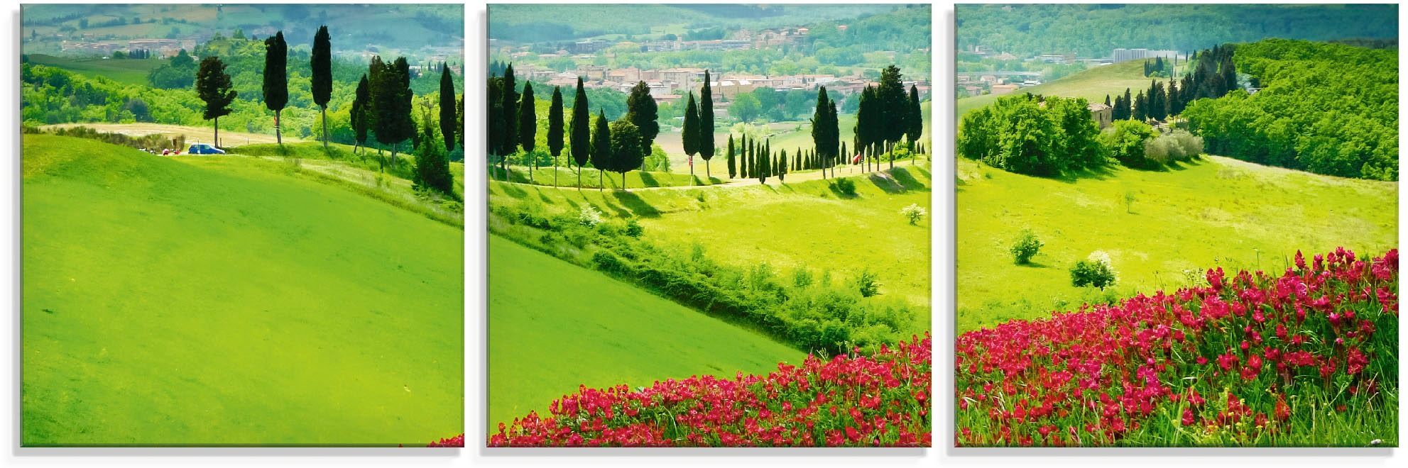 Image of Artland Glasbild »Hügel und Zypressen«, Felder, (3 St.) bei Ackermann Versand Schweiz