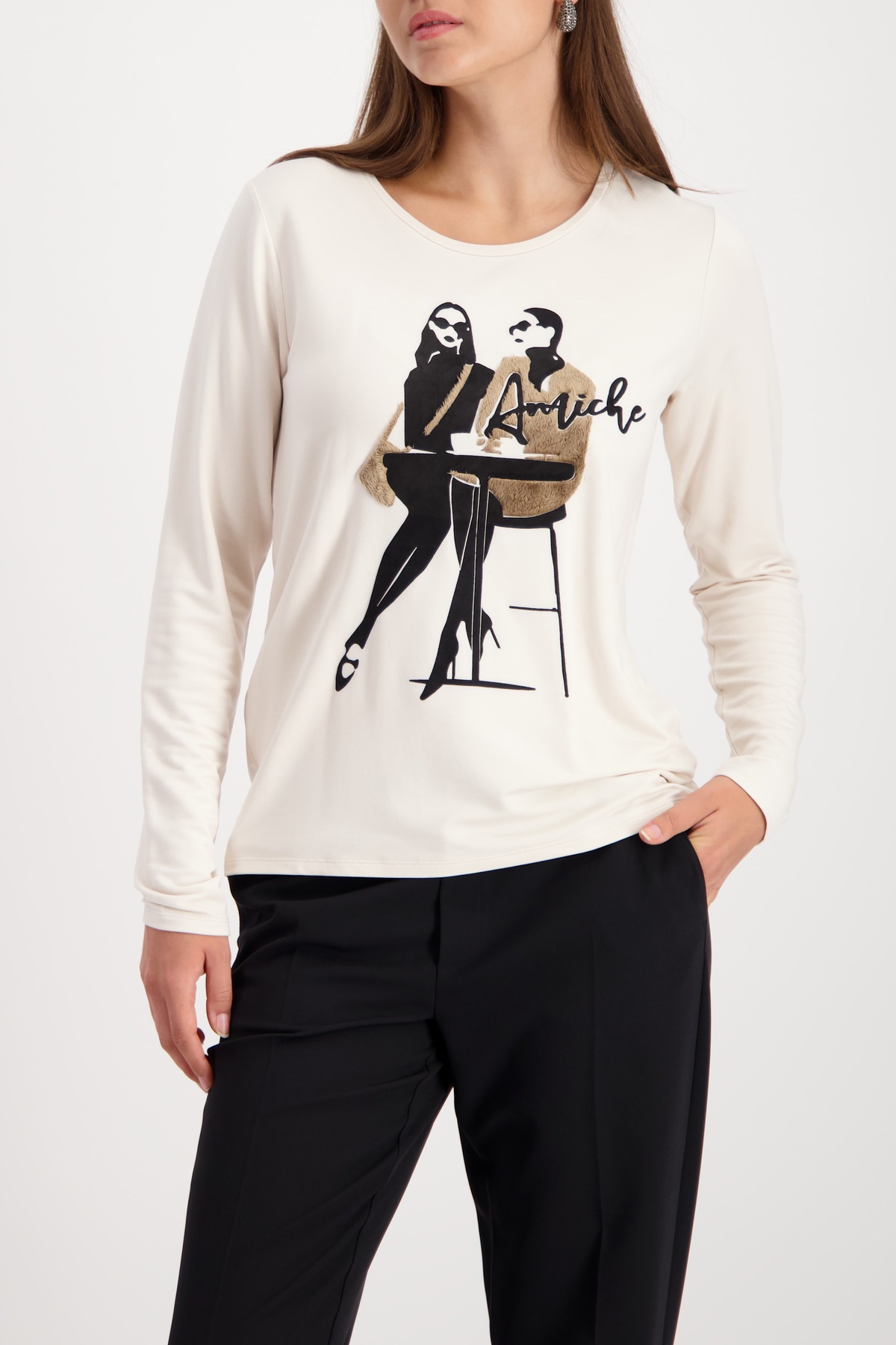 Image of Monari Langarmshirt "Shirt Frauen Café" Regular fit mit Rundhalsausschnitt