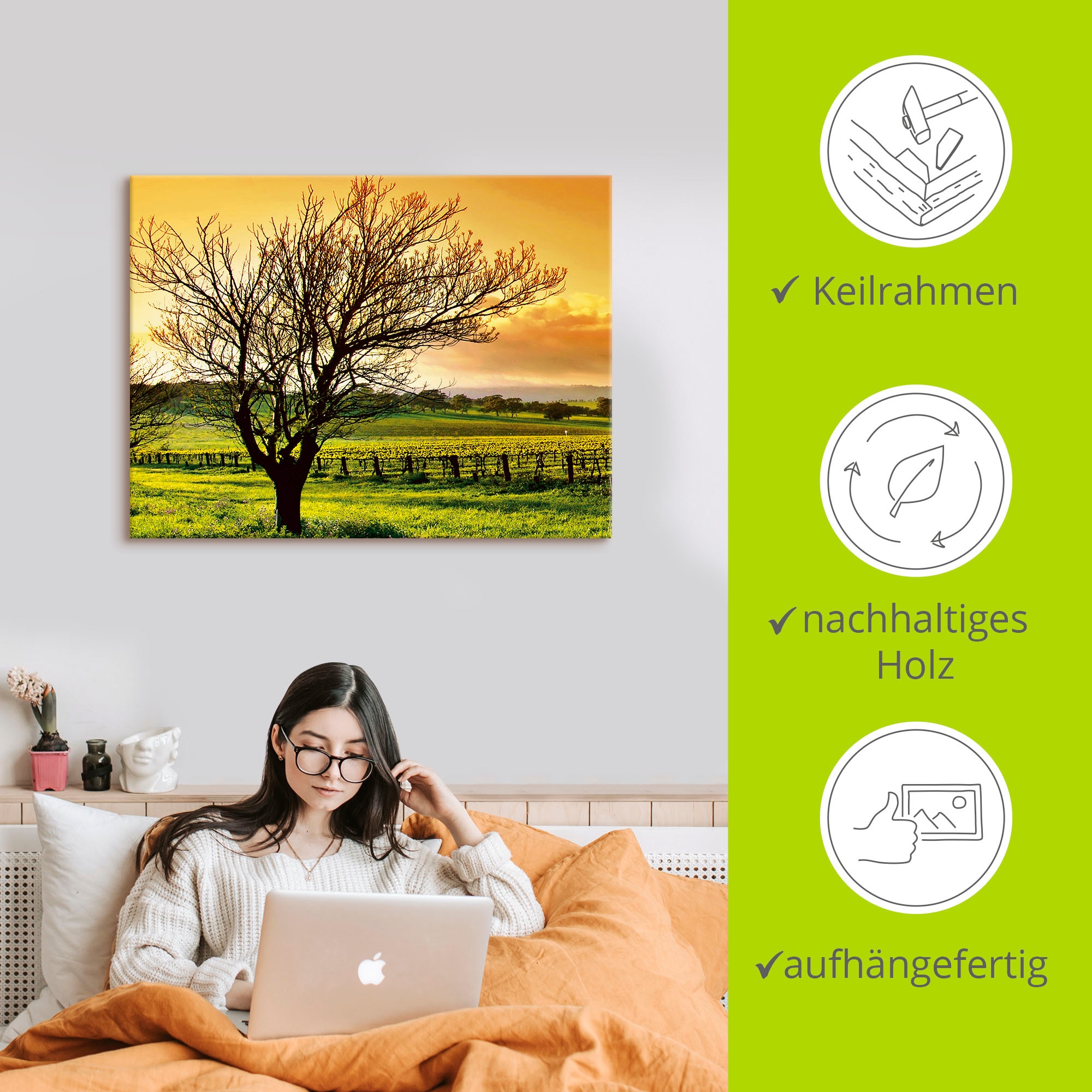 Artland Tableau sur toile »Landschaft mit Weinbergen« 1 cuis tlg. auf Holzrahmen gespannt