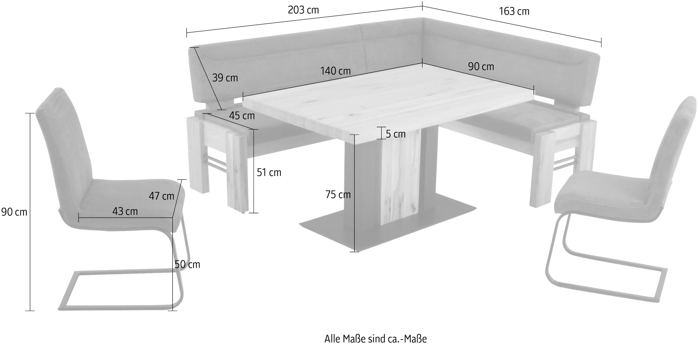 K+W Komfort & Wohnen Ensemble de bancs d'angle »Floyd« Ensemble, 5 cuis tlg. banquette d'angle avec rangement, côté long à droite ou à gauche 203cm au choix