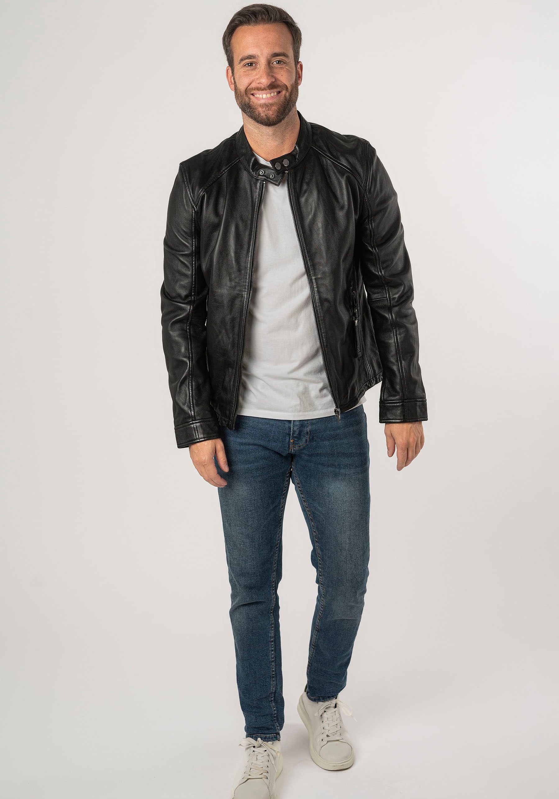 Mauritius Lederjacke »2Mtoji SF«, mit Reissverschluss, Zipperdetail, STehkragen Ziernähte