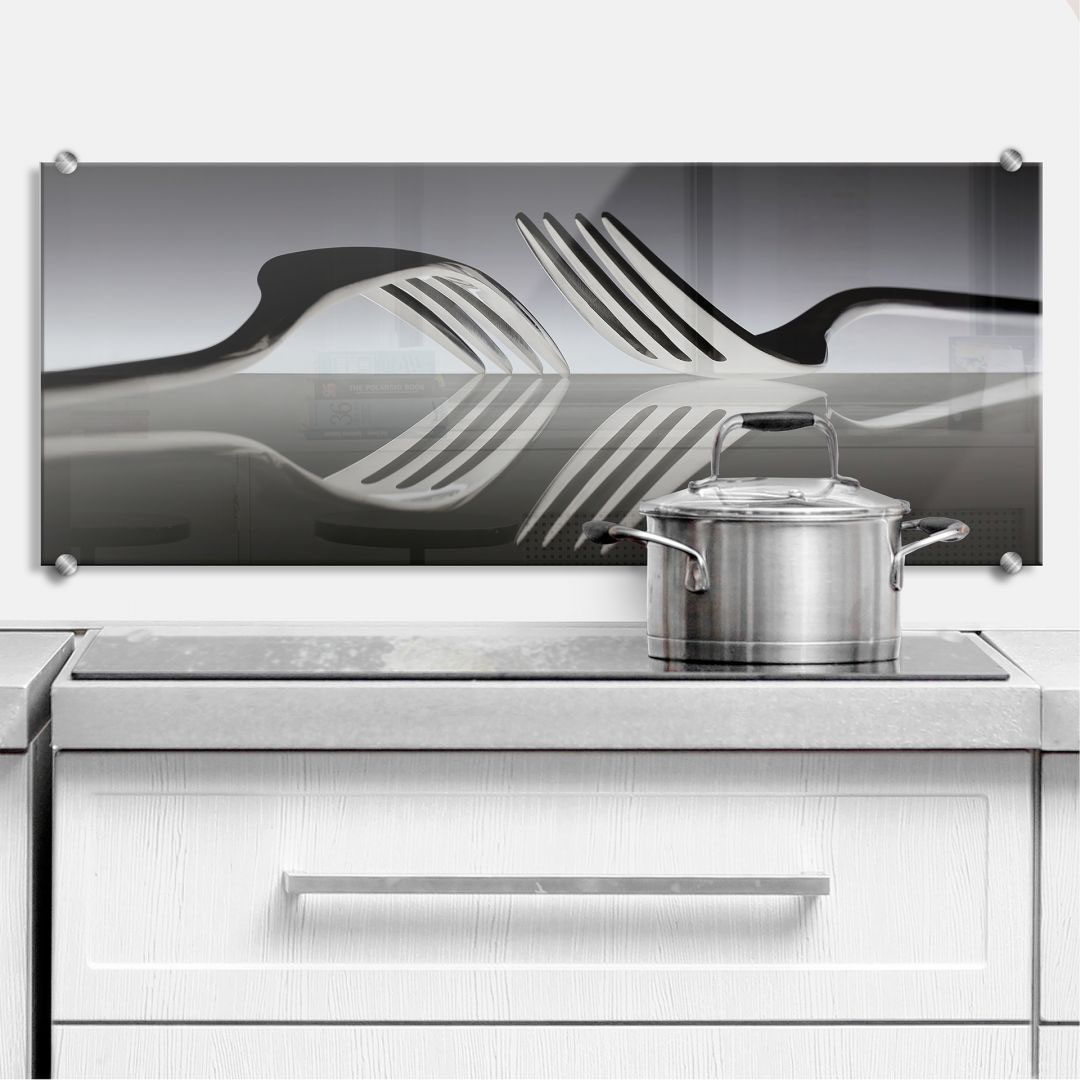 Wall-Art Küchenrückwand »Silberfarben Besteck Panorama«, (1 tlg.), Herd Waschbecken Wandschutz