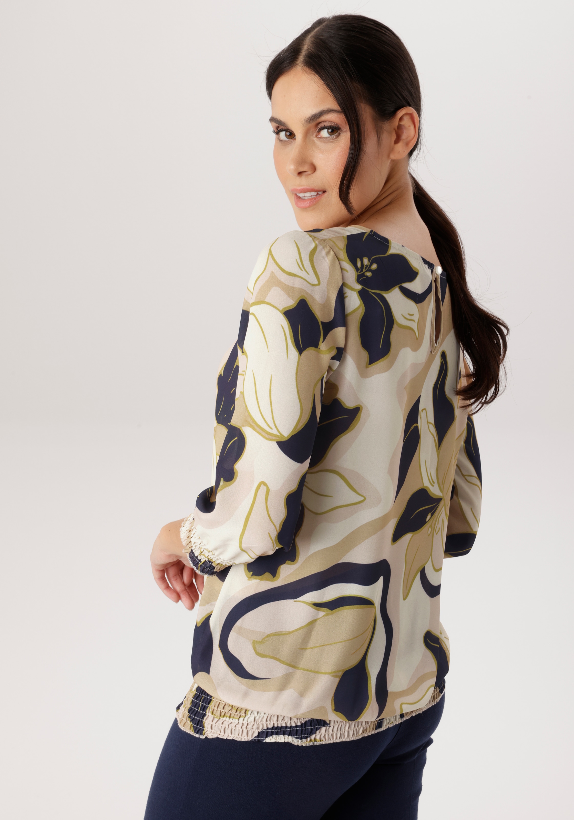 Aniston SELECTED Blouse à enfiler mit Smokbündchen und allover Blumenmuster- NEUE  KOLLEKTION