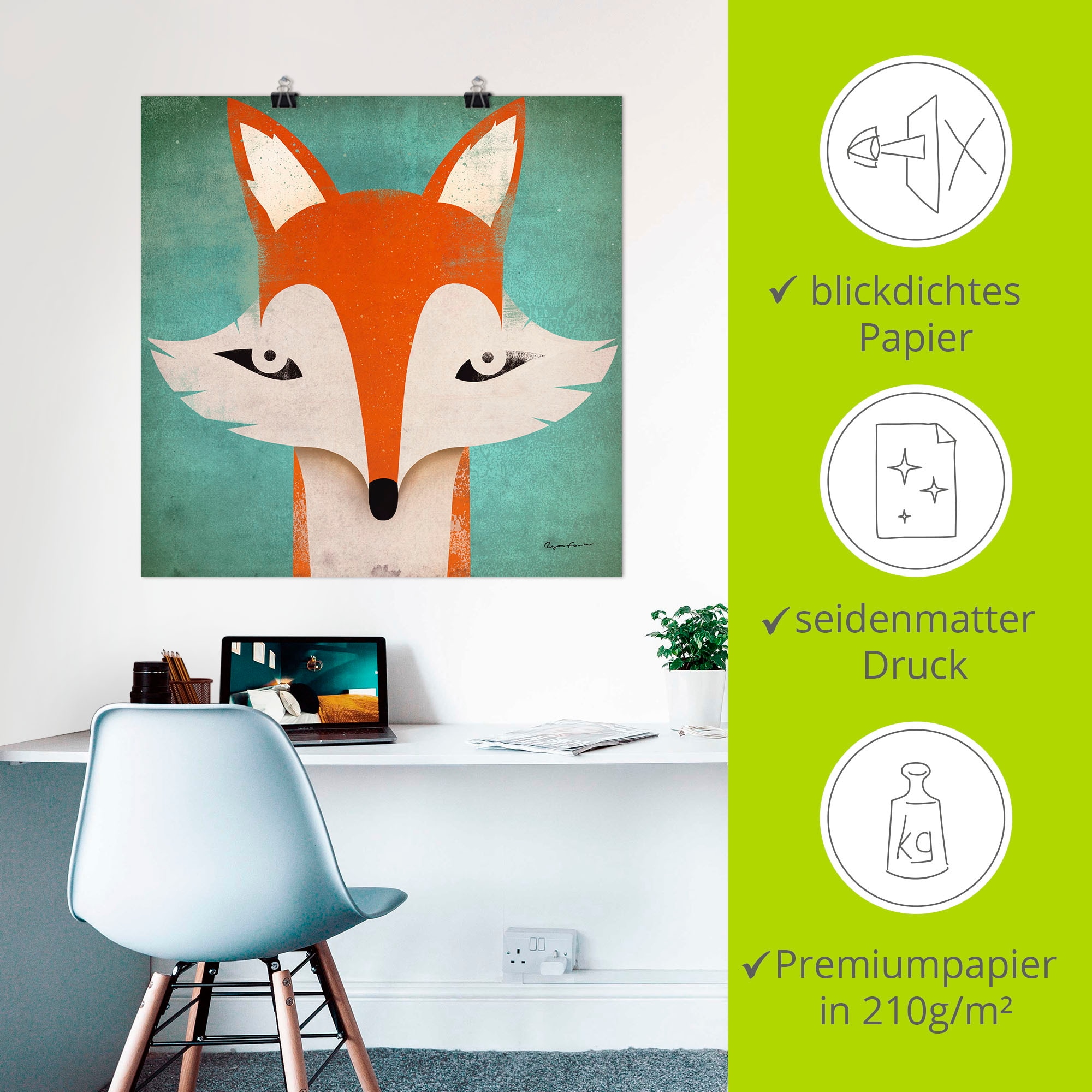 Artland Poster »Fuchs«, Tiere, (1 St.), als Leinwandbild, Wandaufkleber oder Poster in versch. Grössen