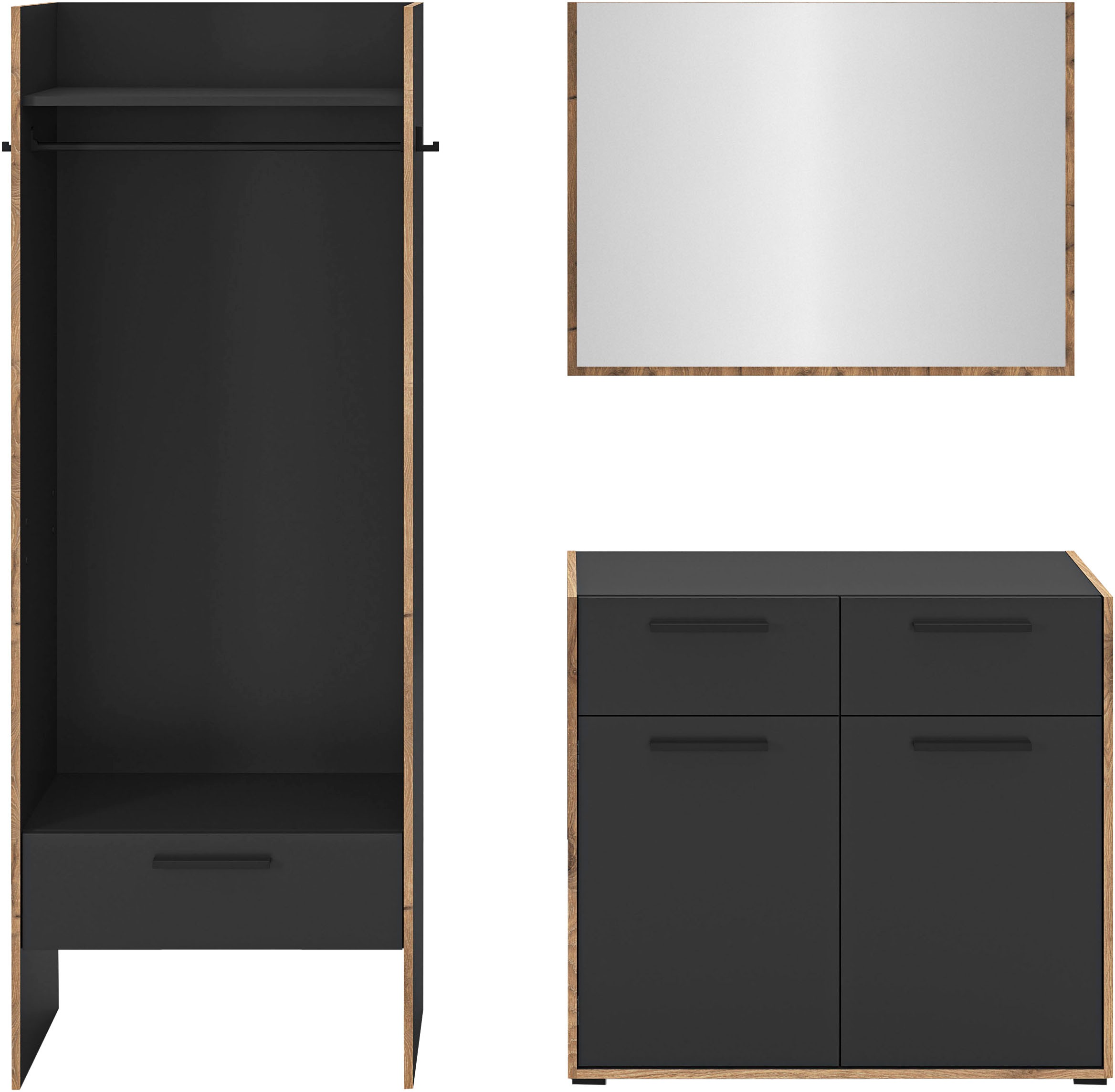 Home affaire Garderoben-Set »MUSTA, 3-teilig: Garderobenschrank, Kommode & Garderobenspiegel«