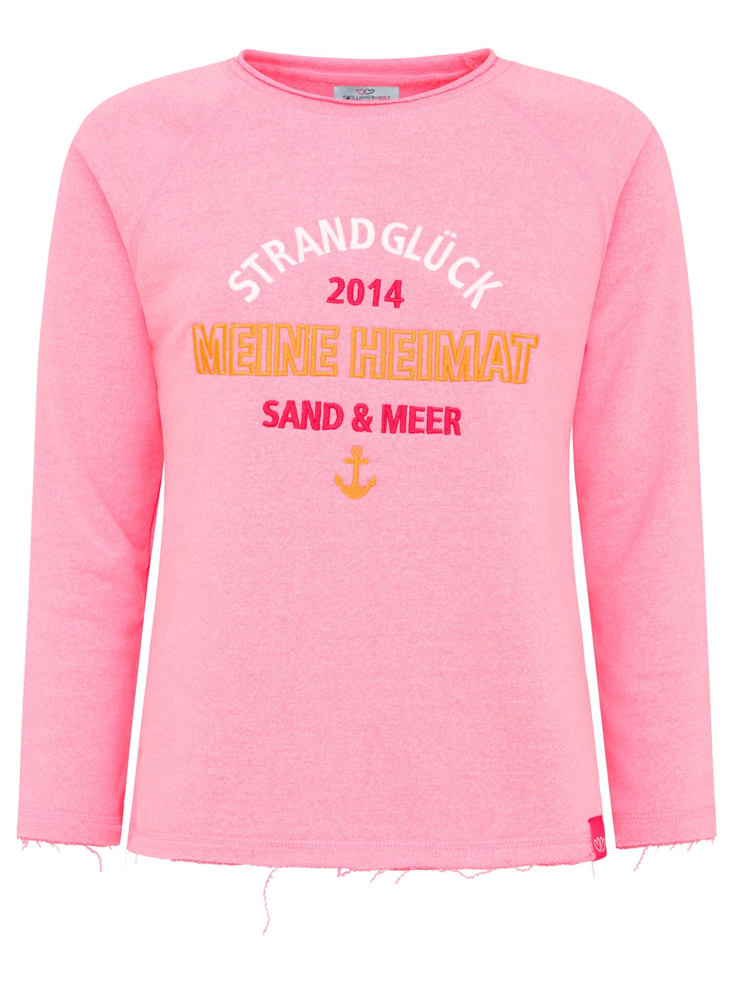 Zwillingsherz Sweater »"Strandglück 2014"«, mit Used-Look Kanten und Stickerei