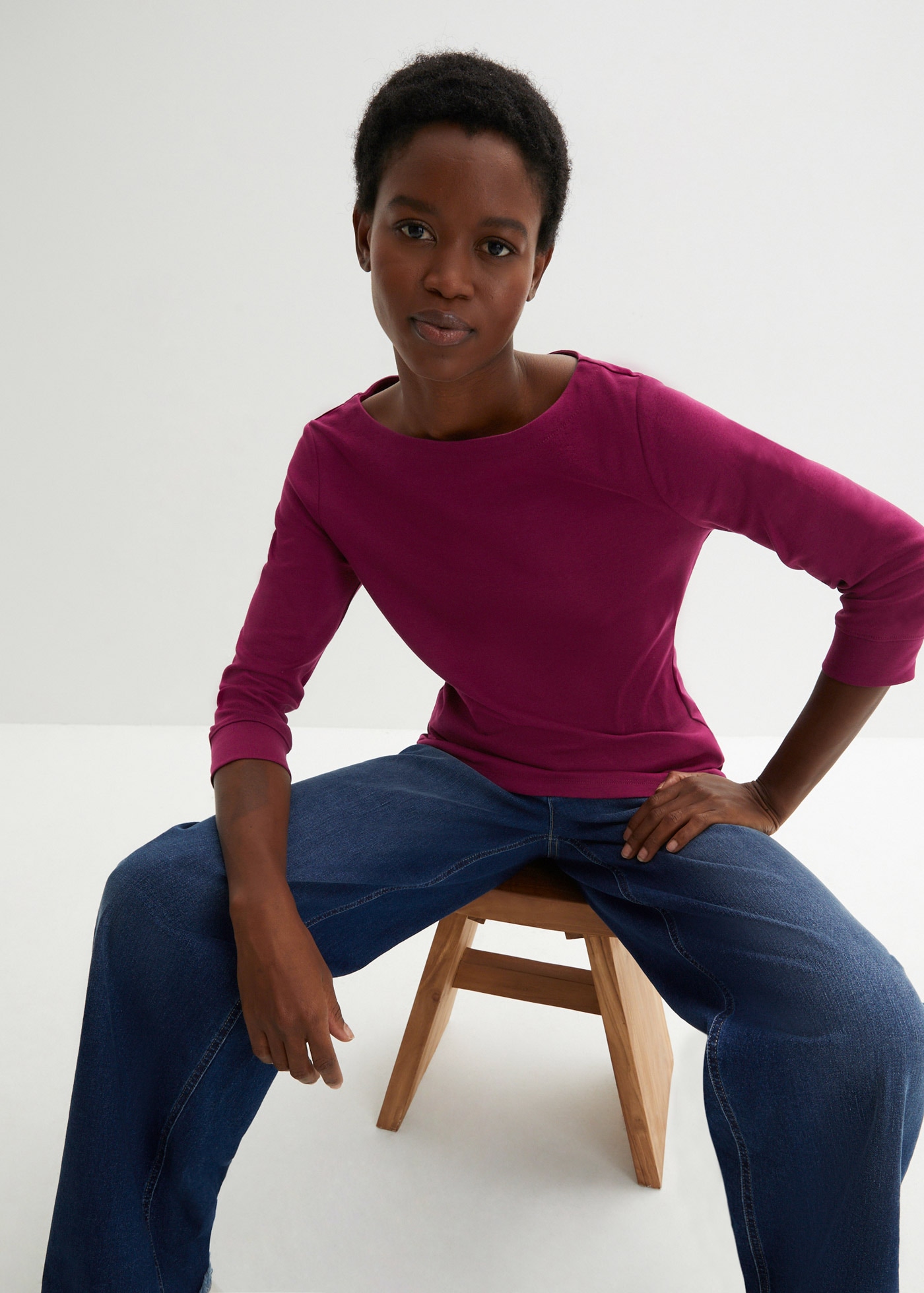 bonprix T-shirt à manches longues mit 3/4-Arm und U-Boot-Ausschnitt