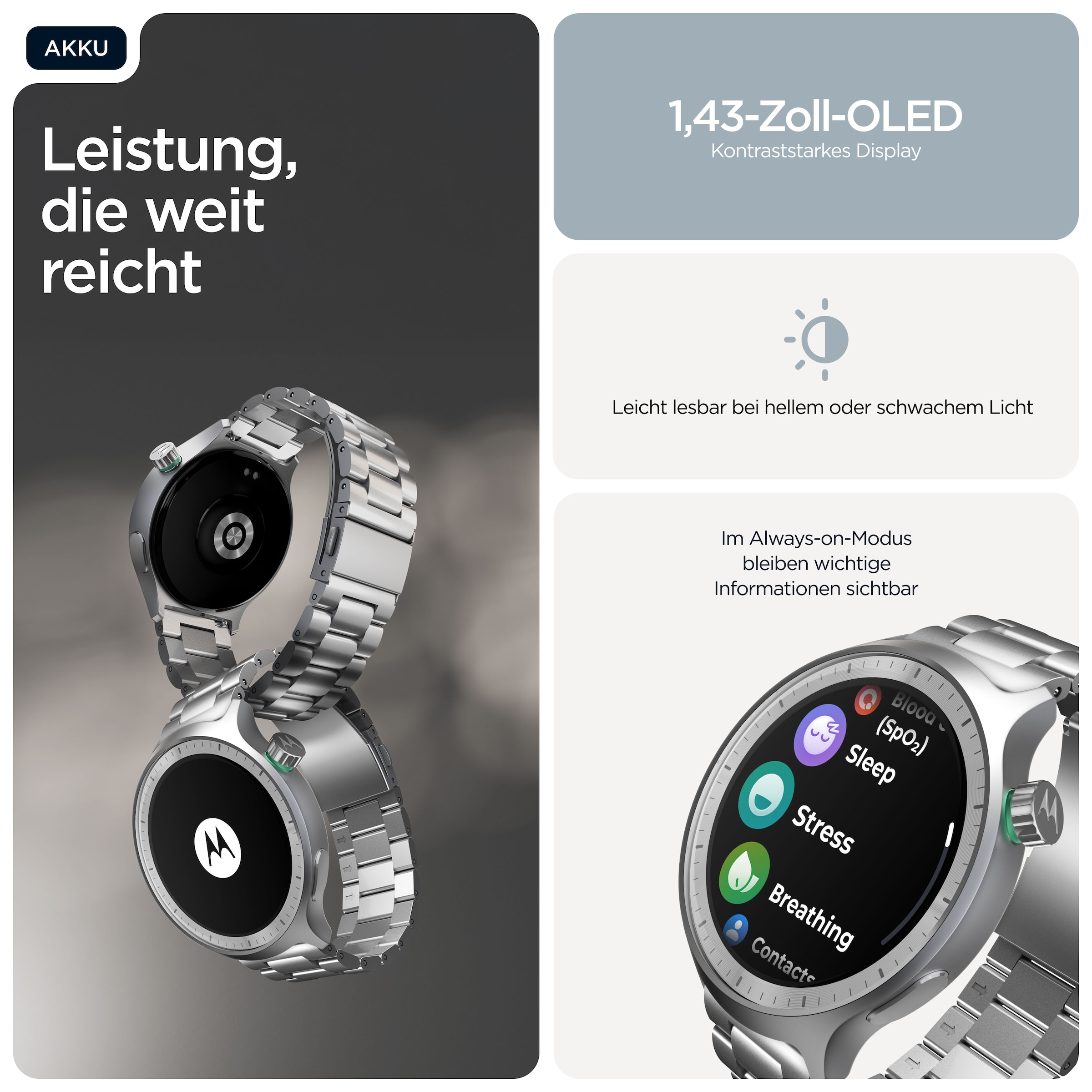 Motorola Smartwatch »moto watch«(/ 3,6 ″) RTOS