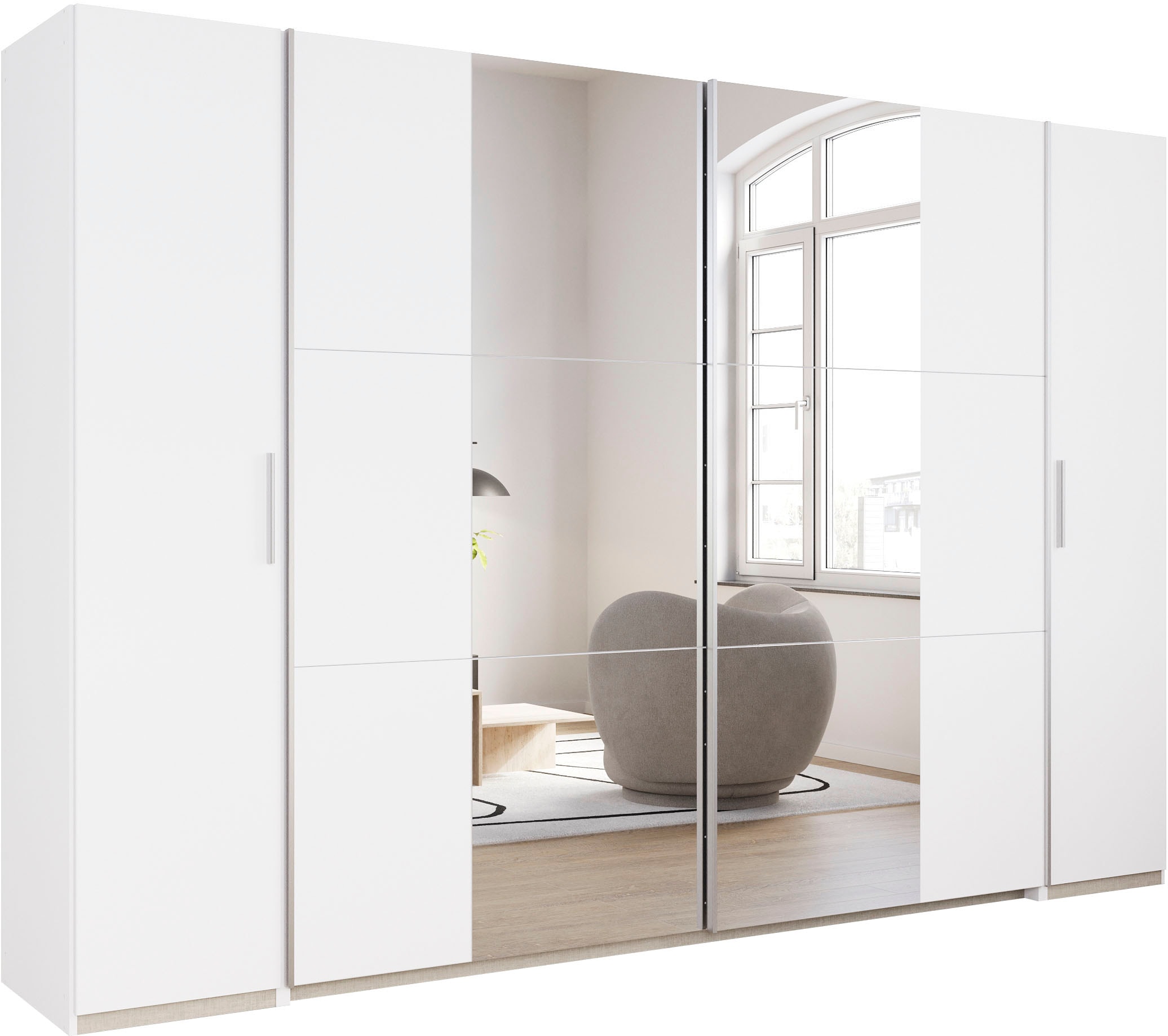 Image of rauch Schwebetürenschrank "Kleiderschrank Drehtürenschrank Schrank Garderobe KRONACH" in 3 Ausstattungen BASIC/CLASSIC/PREMIUM, Breiten 225/268/311/354 cm, Kombischrank optional mit 1 oder 2 Spiegel viele Böden MADE IN GERMANY