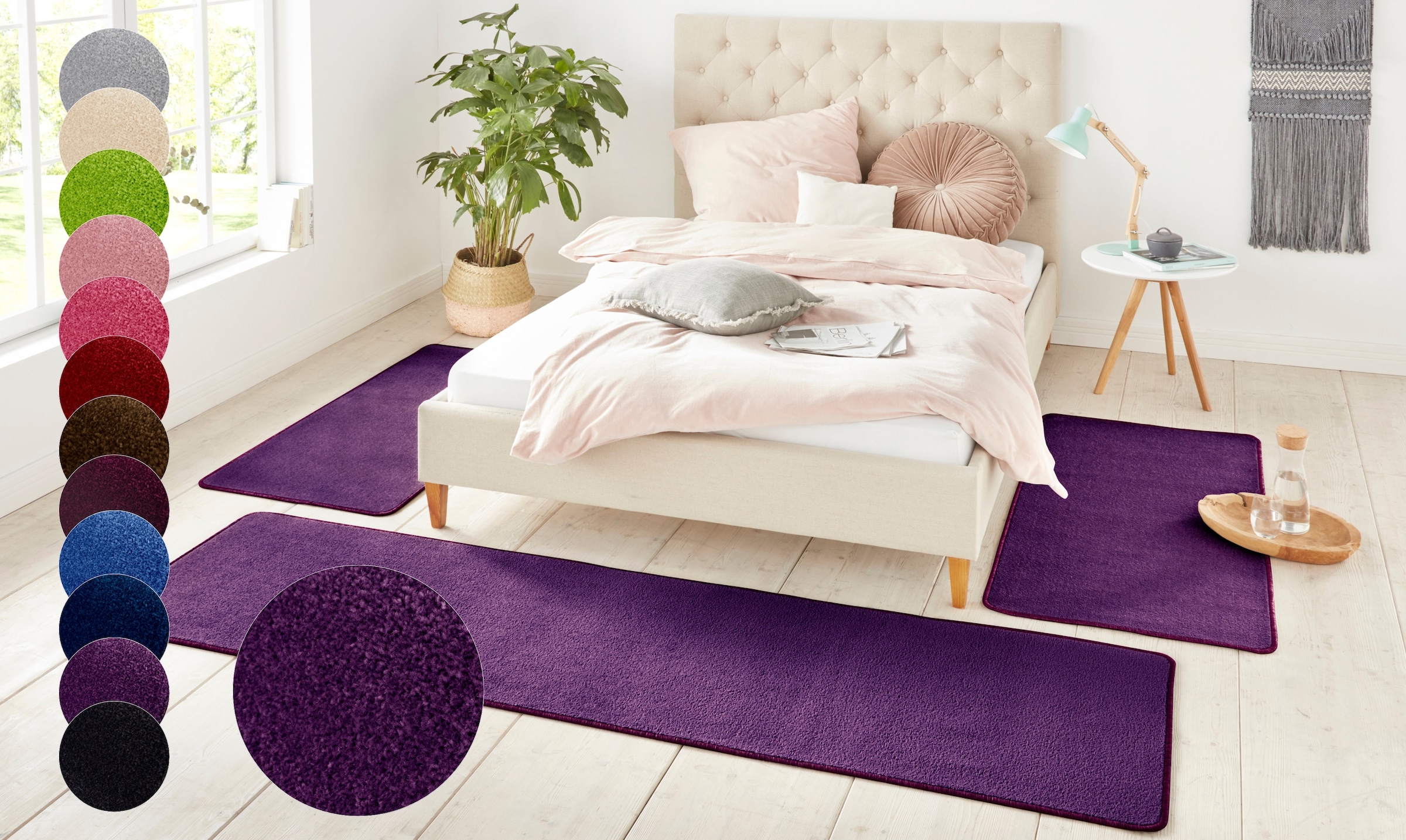 Image of HANSE Home Bettumrandung "Shashi" Höhe 8 mm 3 Stk. tlg. Kurzflor, Unifarben, Teppich, Bettläufer, Bettvorleger, Teppichläufer